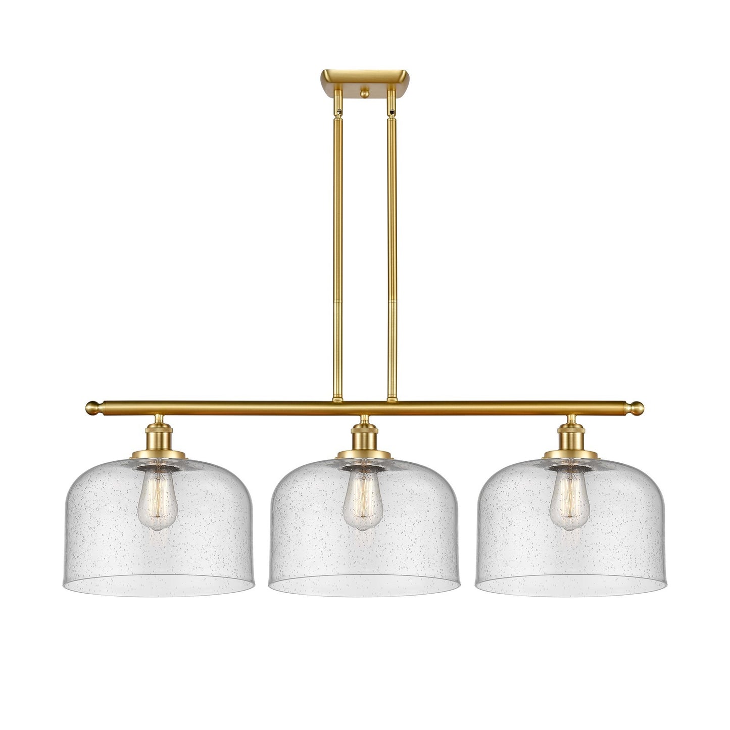 Innovations Bell 36in 3-Light Island Light | Industrial Satin Gold Steel and Cast Brass Seedy Glass | Kitchen Island & Dining Room | Model 916-3I-SG-G74-L