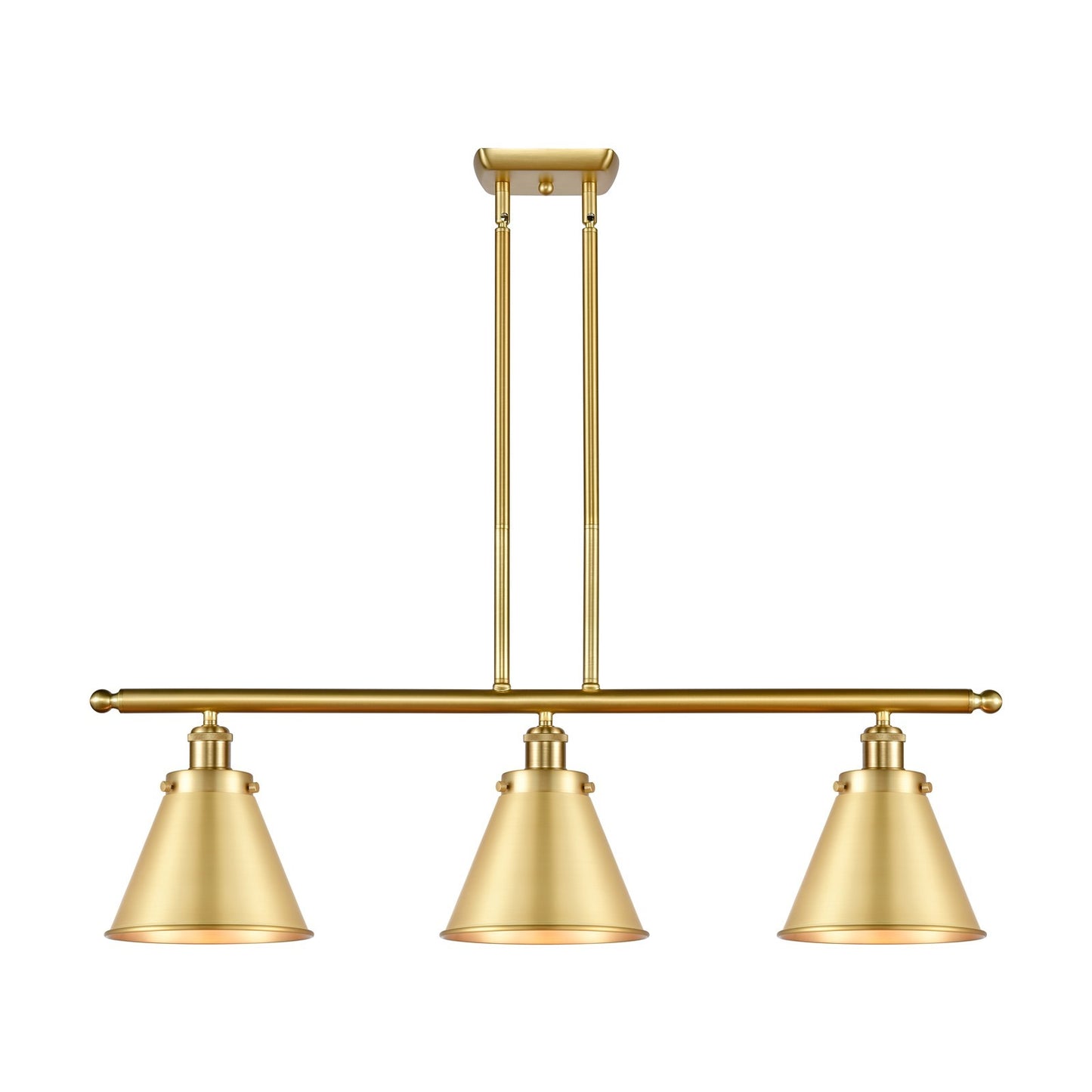 Innovations Appalachian 36in 3-Light Island Light | Industrial Farmhouse Satin Gold Steel and Cast Brass Metal Shade | Kitchen | Model 916-3I-SG-M13-SG