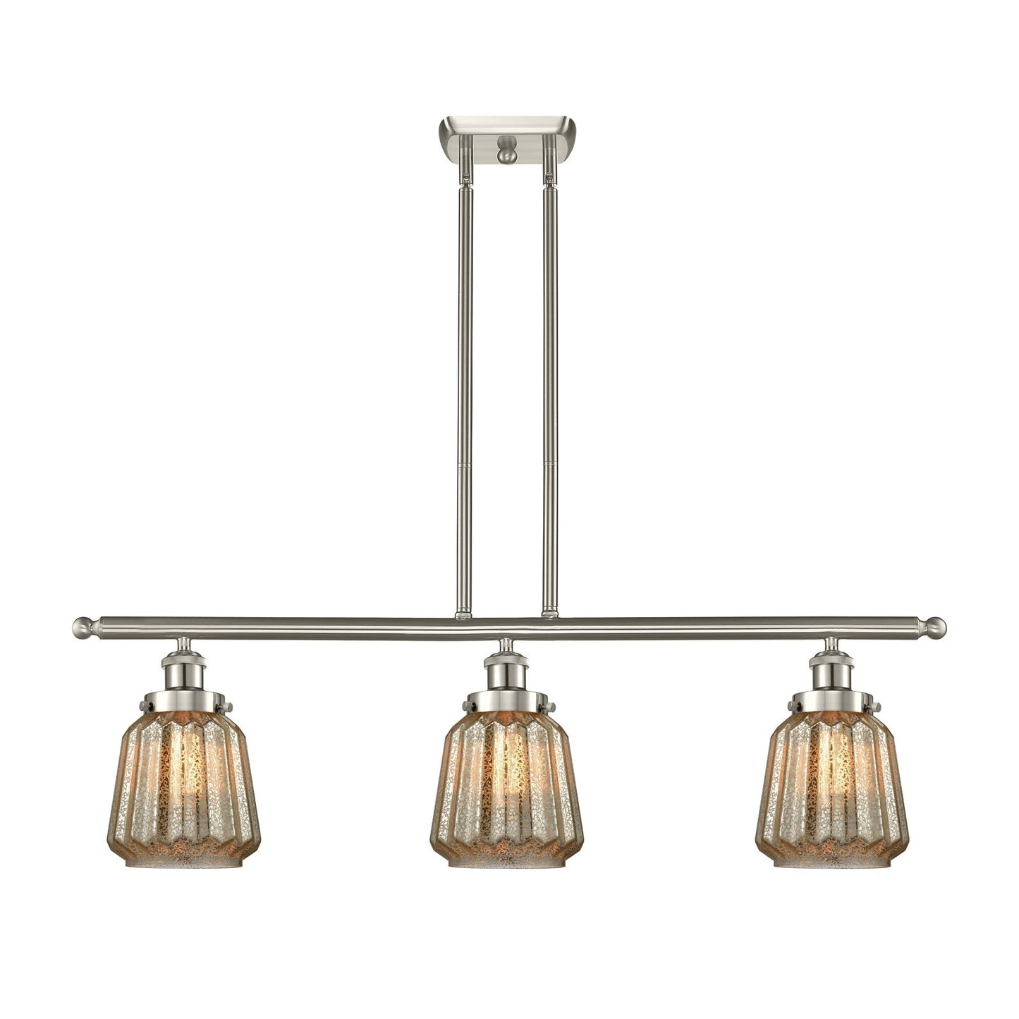 Innovations Chatham 36in 3-Light Island Light | Modern Transitional Brushed Satin Nickel Steel and Mercury Ribbed Glass Shade | Model 916-3I-SN-G146