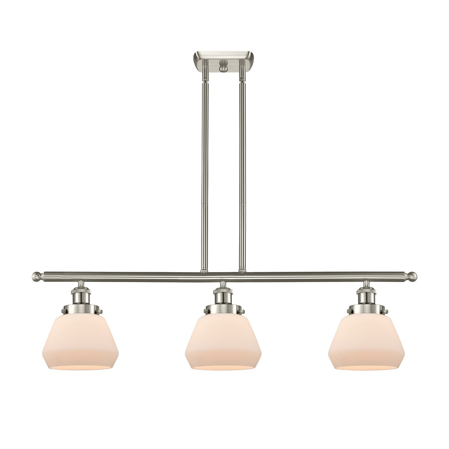 Innovations Fulton 36in 3-Light Island Light | Modern Transitional Brushed Satin Nickel Steel and Matte White Frosted Glass Shade | Model 916-3I-SN-G171