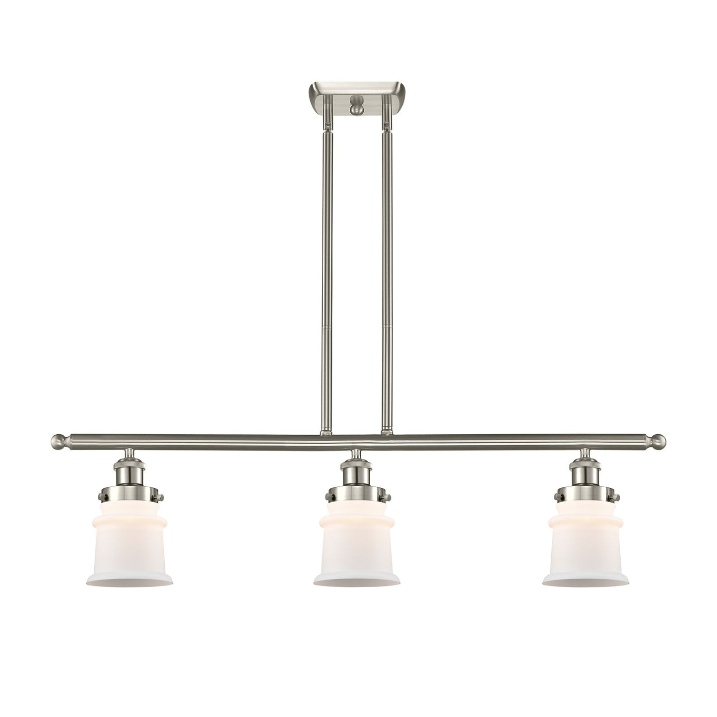 Innovations Canton 36in 3-Light Island Light | Modern Contempo Brushed Satin Nickel and Matte White Small Frosted Glass | Kitchen | Model 916-3I-SN-G181S