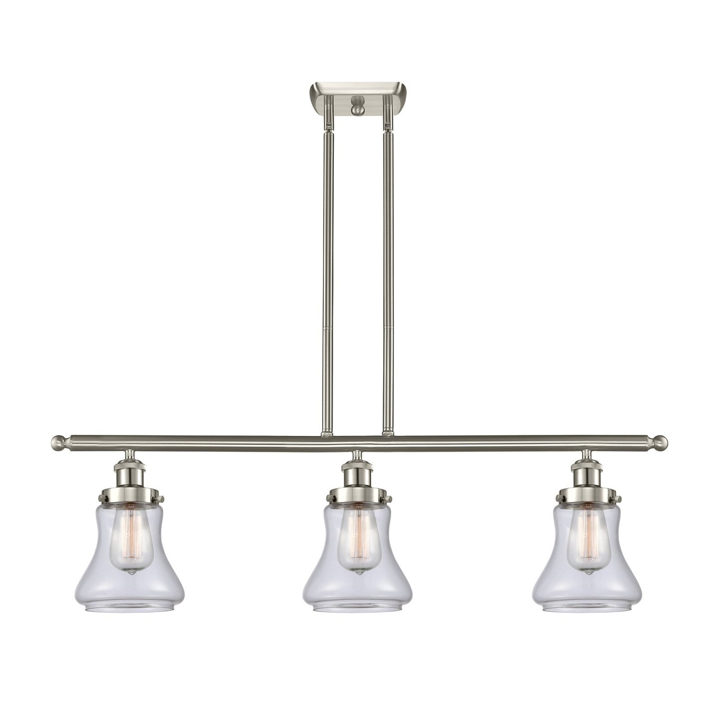 Innovations Bellmont 36in 3-Light Island Light | Brushed Satin Nickel Steel and Clear Glass | Kitchen Island & Dining Room | Model 916-3I-SN-G192