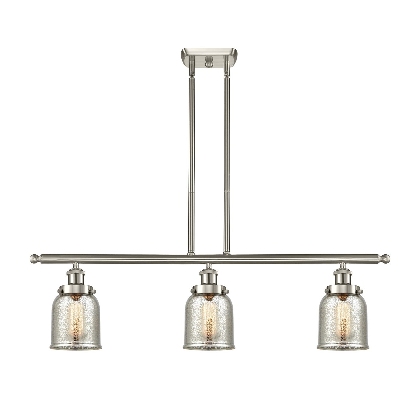 Innovations Bell 36in 3-Light Island Light | Industrial Brushed Satin Nickel and Silver Plated Mercury Glass | Kitchen Island & | Model 916-3I-SN-G58