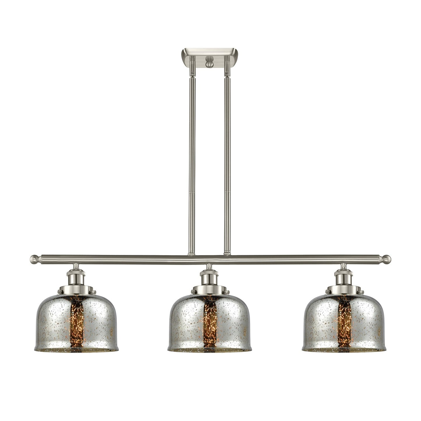 Innovations Bell 36in 3-Light Island Light | Industrial Brushed Satin Nickel and Silver Plated Mercury Glass | Kitchen Island & | Model 916-3I-SN-G78-LED