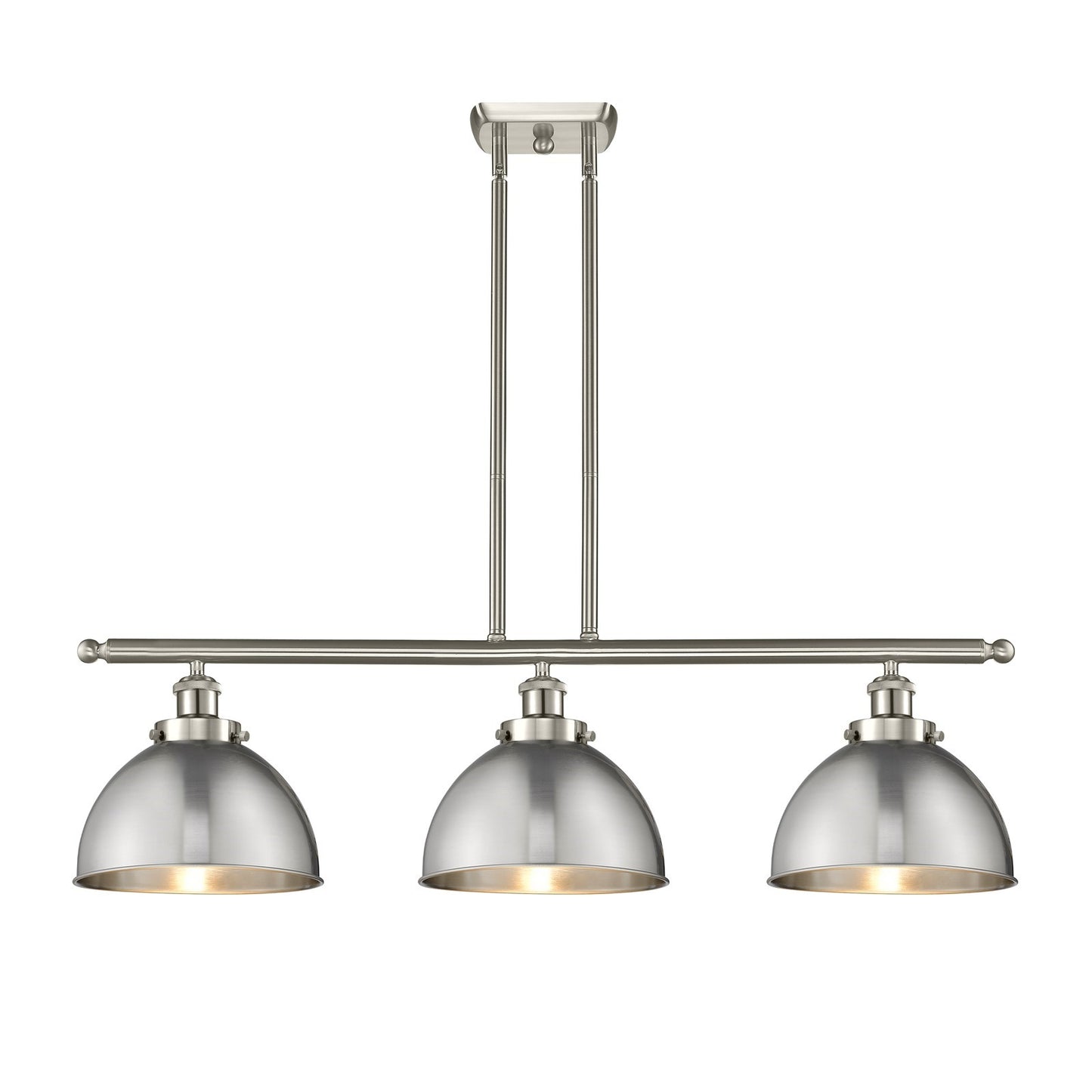 Innovations Derby 36in 3-Light Island Light | Industrial Farmhouse Brushed Satin Nickel Steel and Metal Shade | Kitchen Island | Model 916-3I-SN-MFD-10-SN