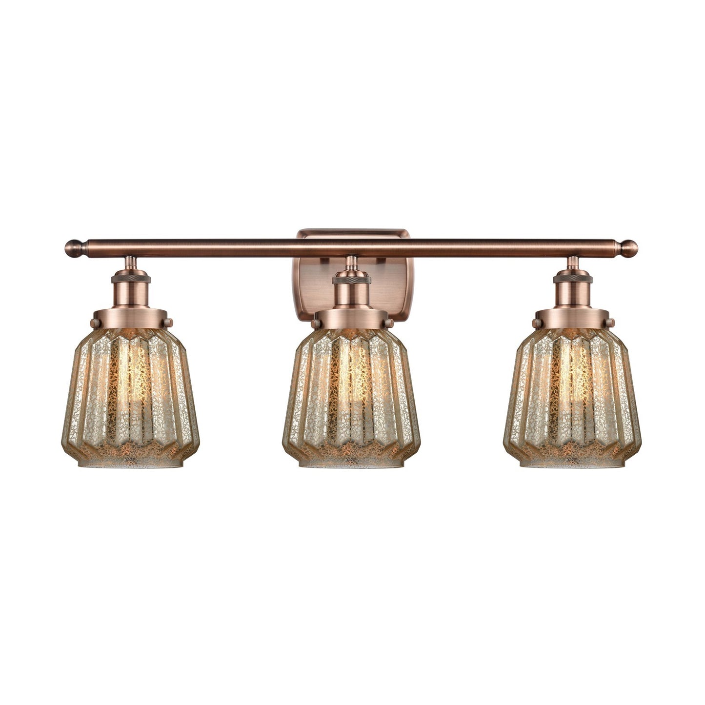 Innovations Chatham 27in 3-Light Bath Vanity Light | Modern Transitional Antique Copper Steel and Mercury Ribbed Glass | Bathroom | Model 916-3W-AC-G146