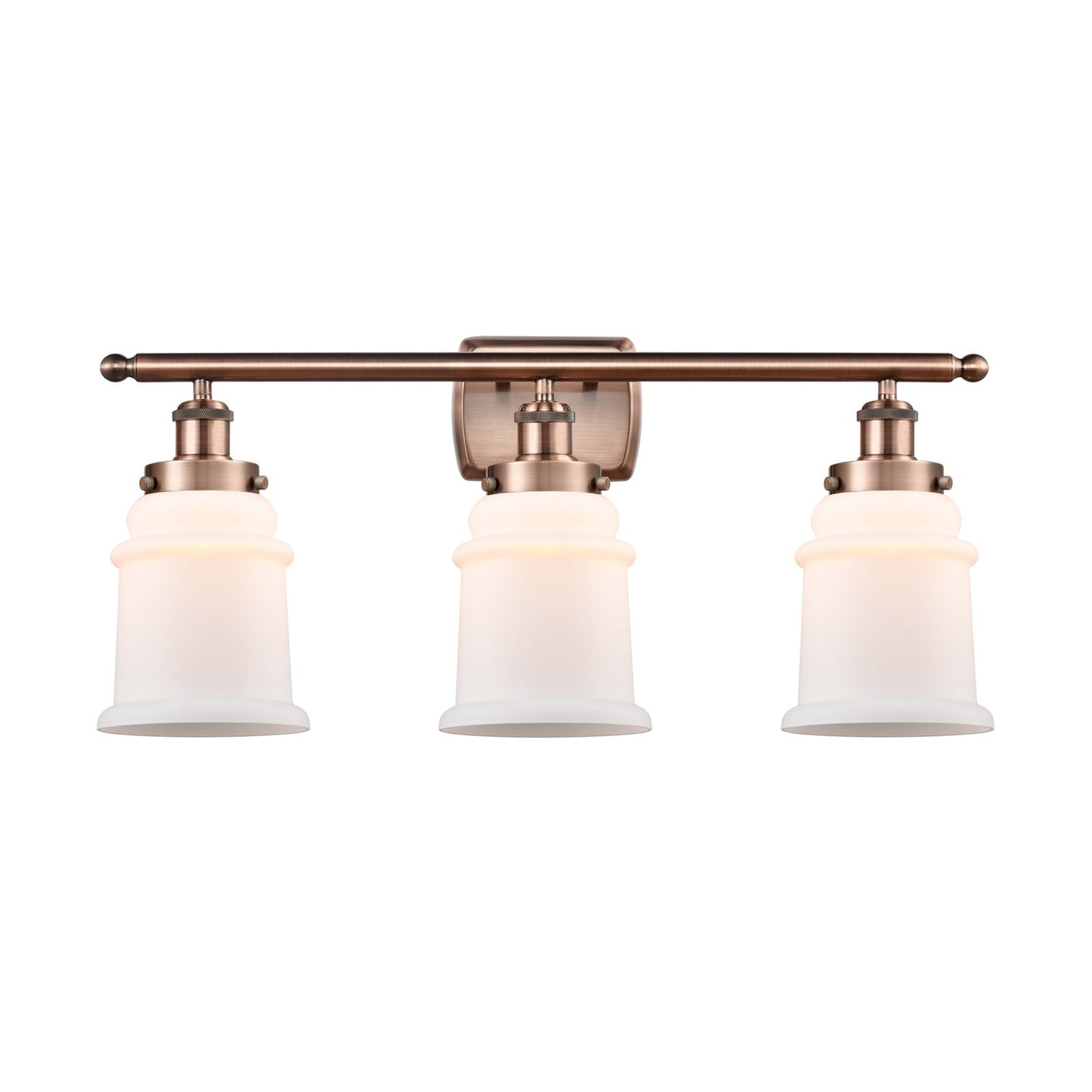 Innovations Canton 26in 3-Light Bath Vanity Light | Modern Contempo Antique Copper Steel and Matte White Frosted Glass | Bathroom | Model 916-3W-AC-G181