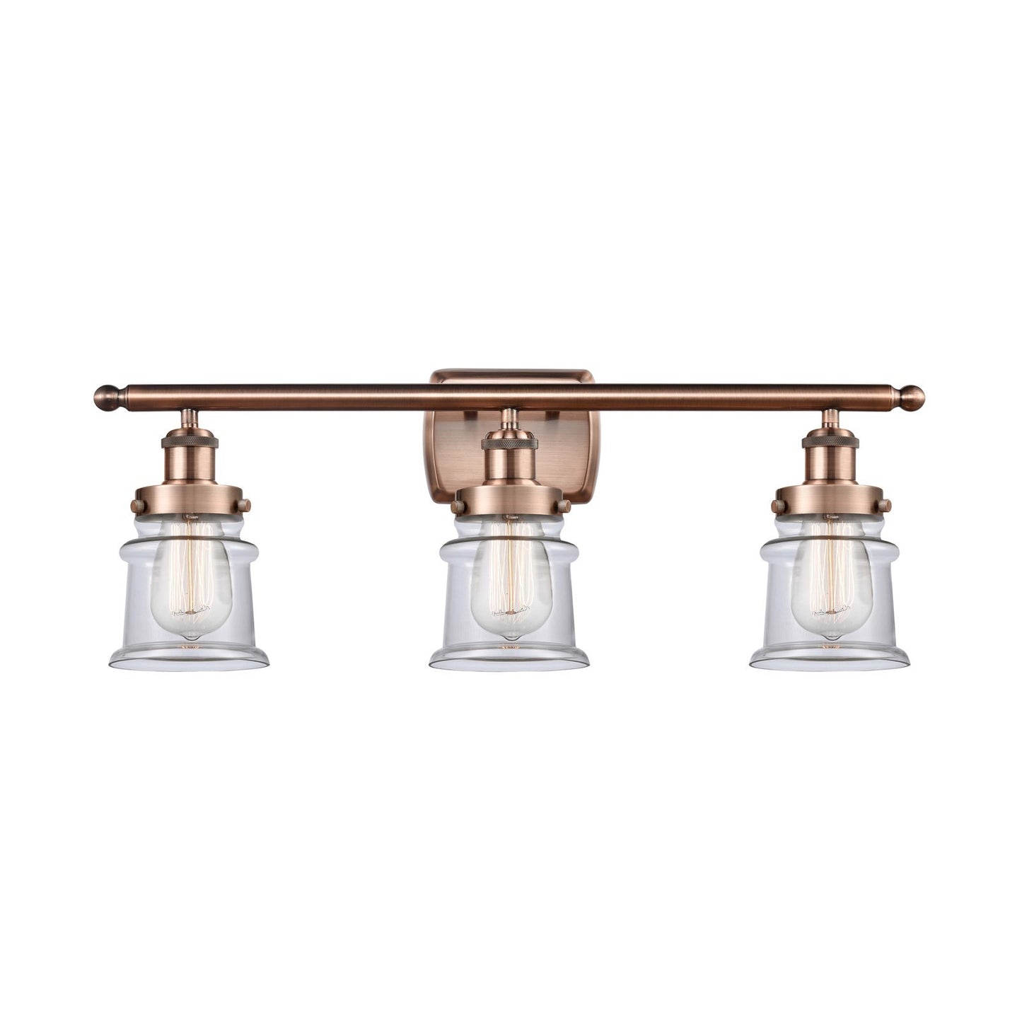 Innovations Canton 25.25in 3-Light Bath Vanity Light | Modern Transitional Antique Copper Steel and Clear Transparent Glass | Model 916-3W-AC-G182S