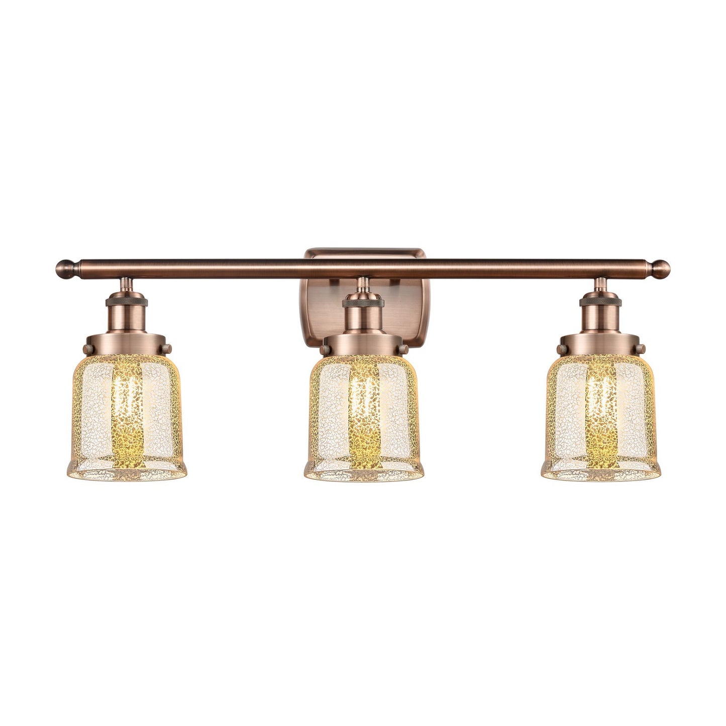 Innovations Bell 26in 3-Light Bath Vanity Light | Industrial Antique Copper Steel and Silver Plated Mercury Glass | Bathroom | Model 916-3W-AC-G58-LED