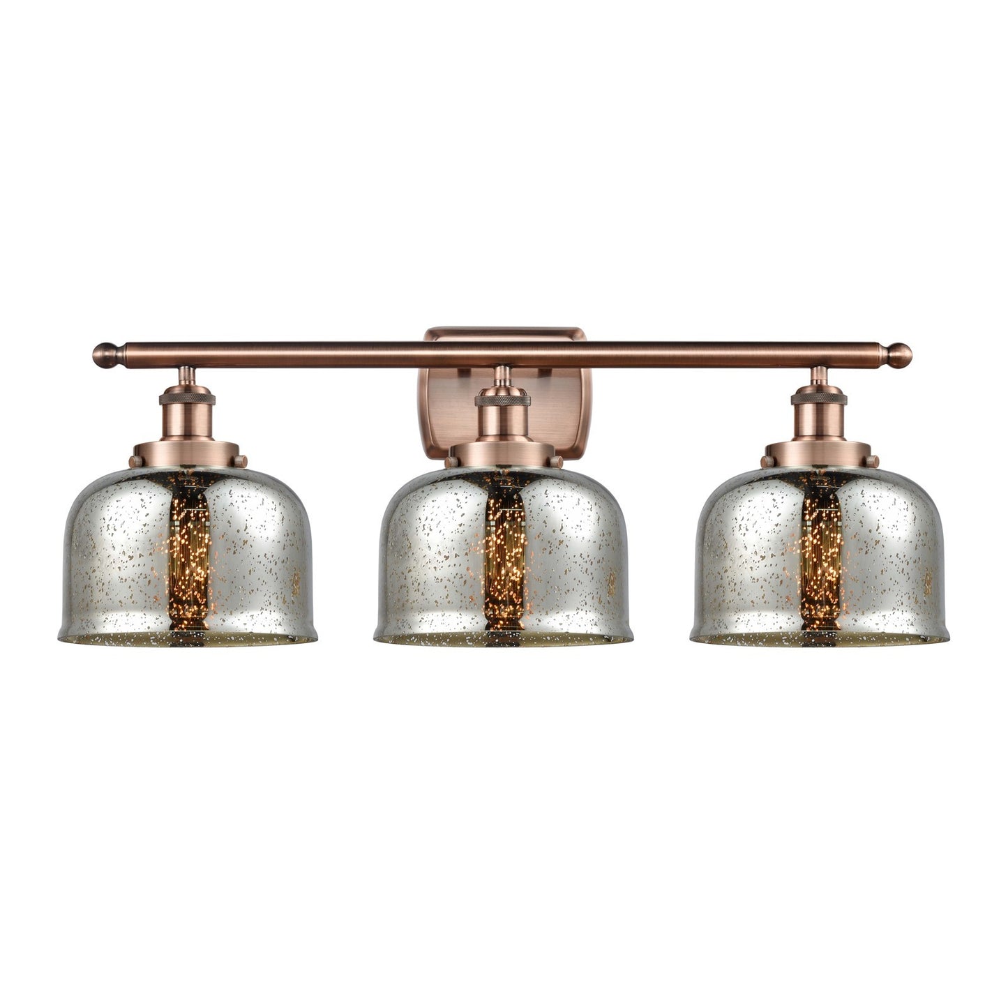 Innovations Bell 28in 3-Light Bath Vanity Light | Industrial Antique Copper and Silver Plated Mercury Glass | Bathroom Vanity | Model 916-3W-AC-G78-LED