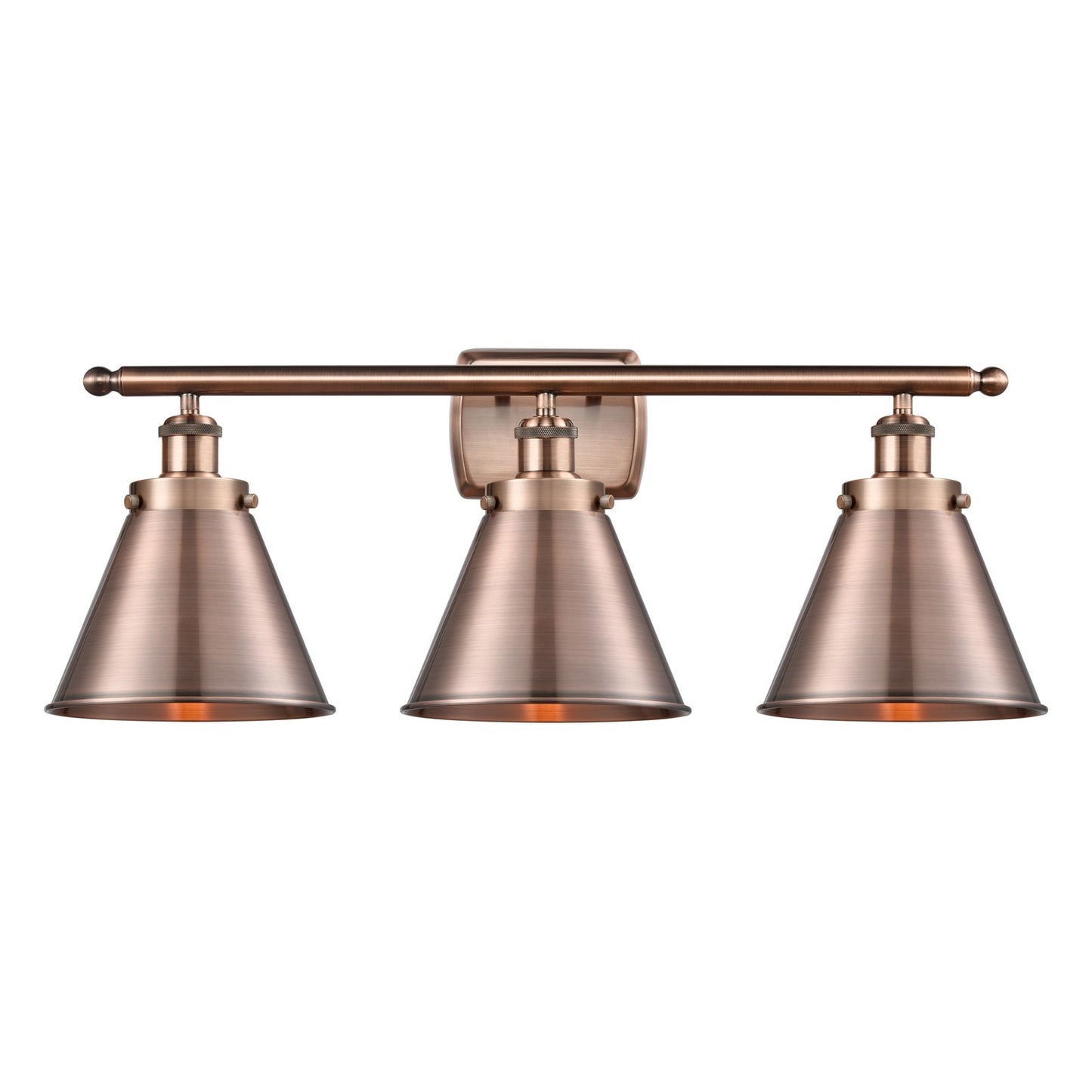 Innovations Appalachian 26in 3-Light Bath Vanity Light | Industrial Farmhouse Antique Copper Metal Shade | Bathroom Vanity | Model 916-3W-AC-M13-AC