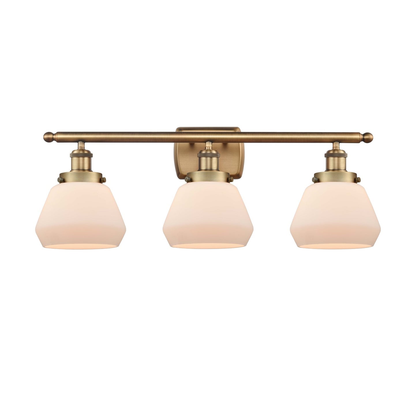 Innovations Fulton 27in 3-Light Bath Vanity Light | Brushed Brass Steel and Matte White Frosted Glass | Bathroom Vanity | Model 916-3W-BB-G171