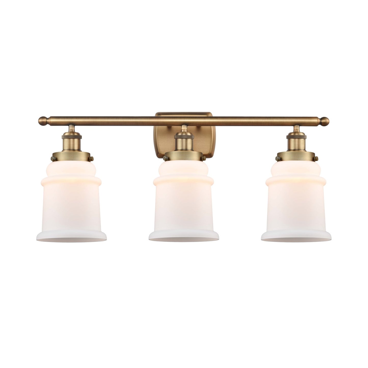 Innovations Canton 26in 3-Light Bath Vanity Light | Brushed Brass Steel and Matte White Frosted Glass | Bathroom Vanity | Model 916-3W-BB-G181