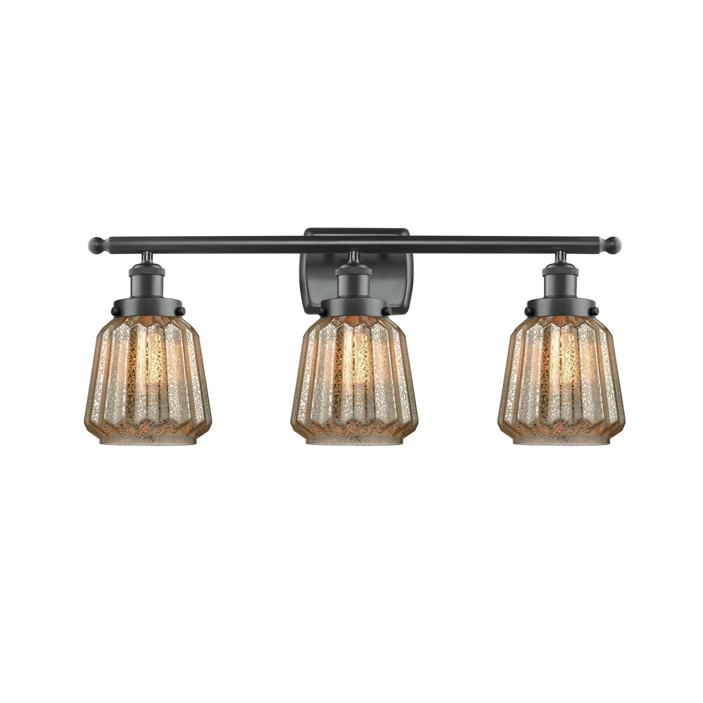 Innovations Chatham 27in 3-Light Bath Vanity Light | Modern Matte Black Steel and Mercury Ribbed Glass | Bathroom Vanity | Model 916-3W-BK-G146