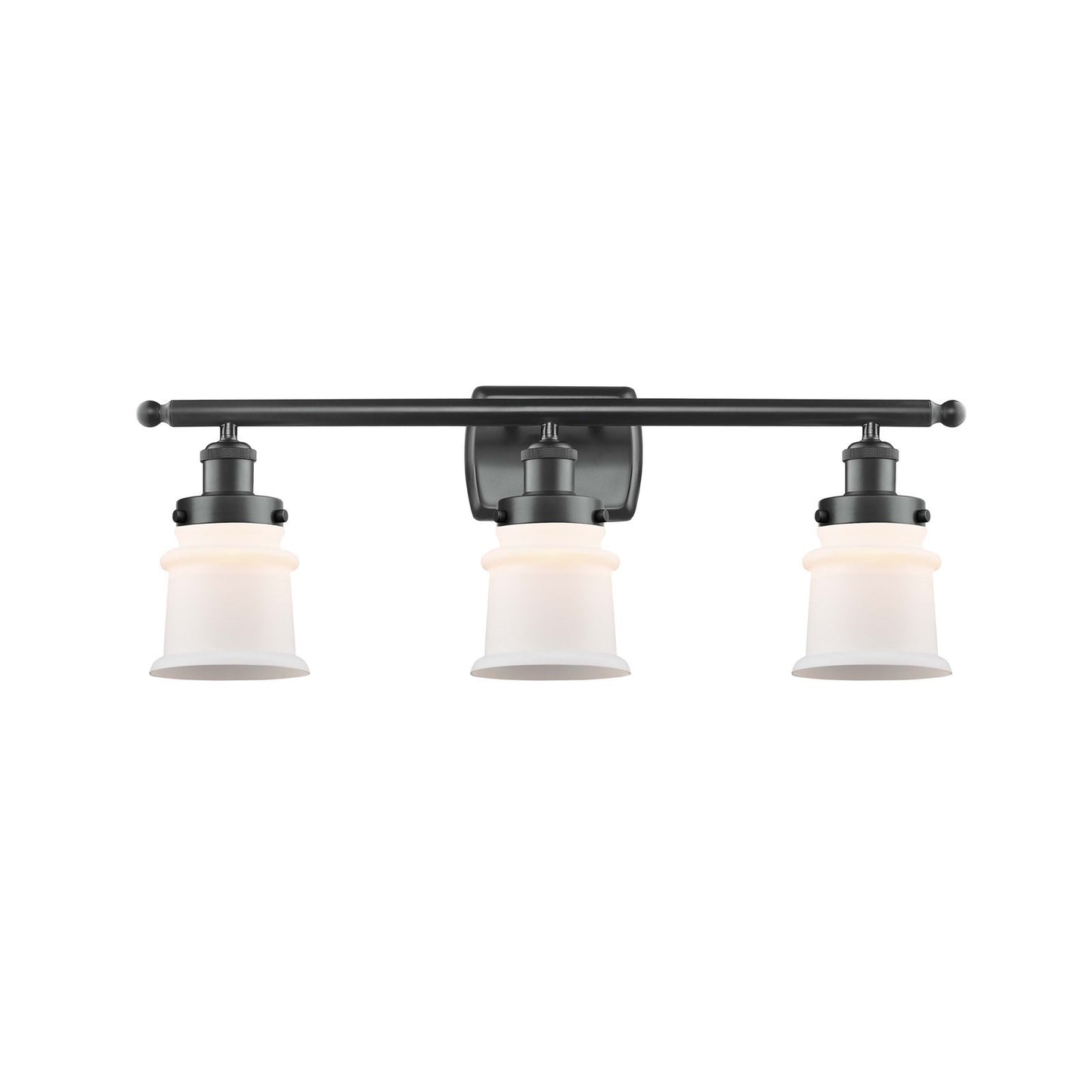 Innovations Canton 25.25in 3-Light Bath Vanity Light | Modern Transitional Matte Black Steel and Matte White Frosted Glass | Model 916-3W-BK-G181S