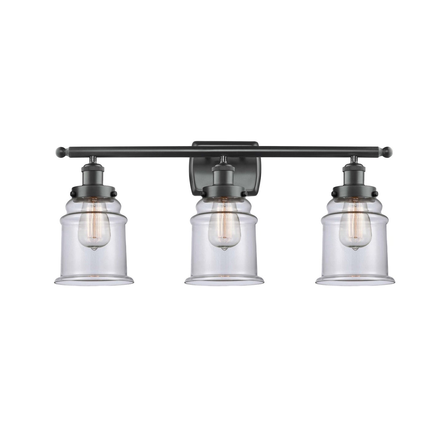 Innovations Canton 26in 3-Light Bath Vanity Light | Modern Transitional Matte Black Steel and Clear Glass | Bathroom Vanity | Model 916-3W-BK-G182
