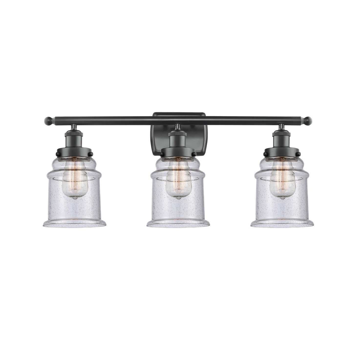 Innovations Canton 26in 3-Light Bath Vanity Light | Modern Transitional Matte Black Steel and Seedy Glass | Bathroom Vanity | Model 916-3W-BK-G184