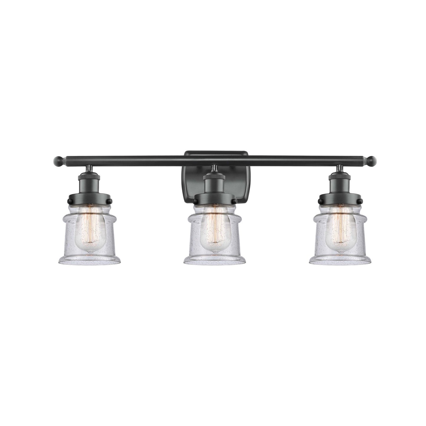 Innovations Canton 25.25in 3-Light Bath Vanity Light | Modern Transitional Matte Black Steel and Seedy Glass | Bathroom Vanity | Model 916-3W-BK-G184S