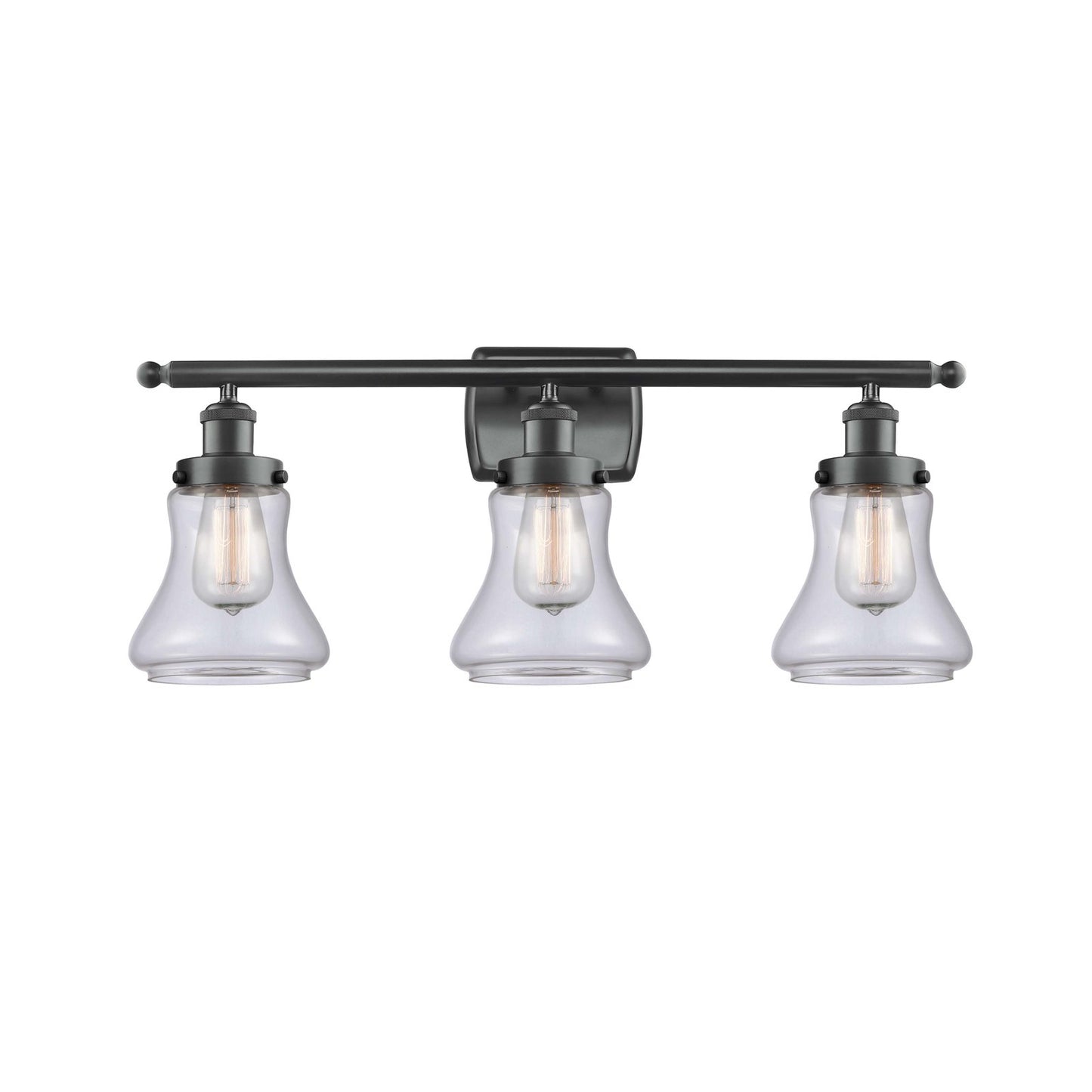Innovations Bellmont 26in 3-Light Bath Vanity Light | Modern Transitional Matte Black Steel and Clear Glass | Bathroom Vanity | Model 916-3W-BK-G192