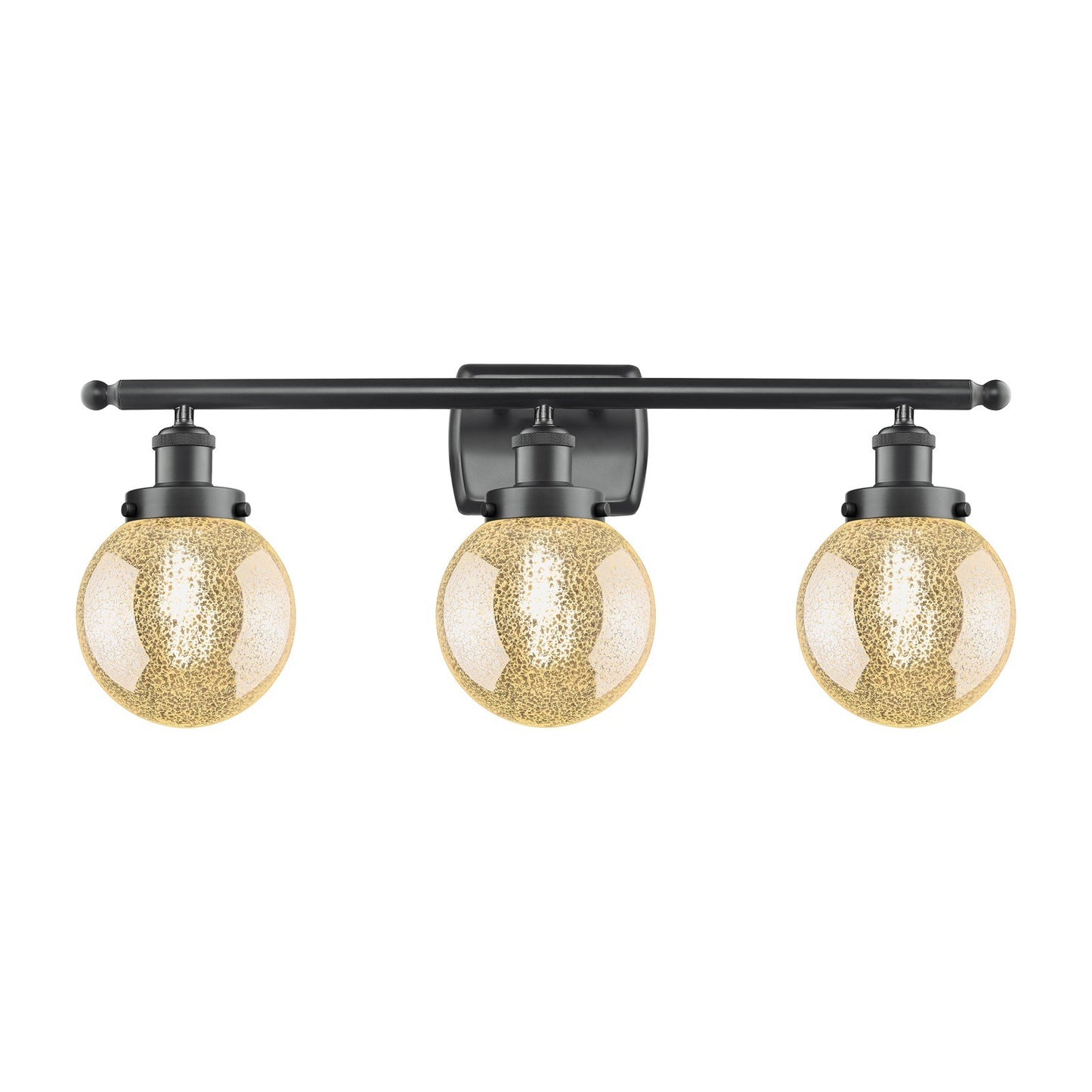 Innovations Beacon 26in 3-Light Bath Vanity Light | Modern Transitional Matte Black Steel and Mercury Seeded Glass | Bathroom | Model 916-3W-BK-G208-6