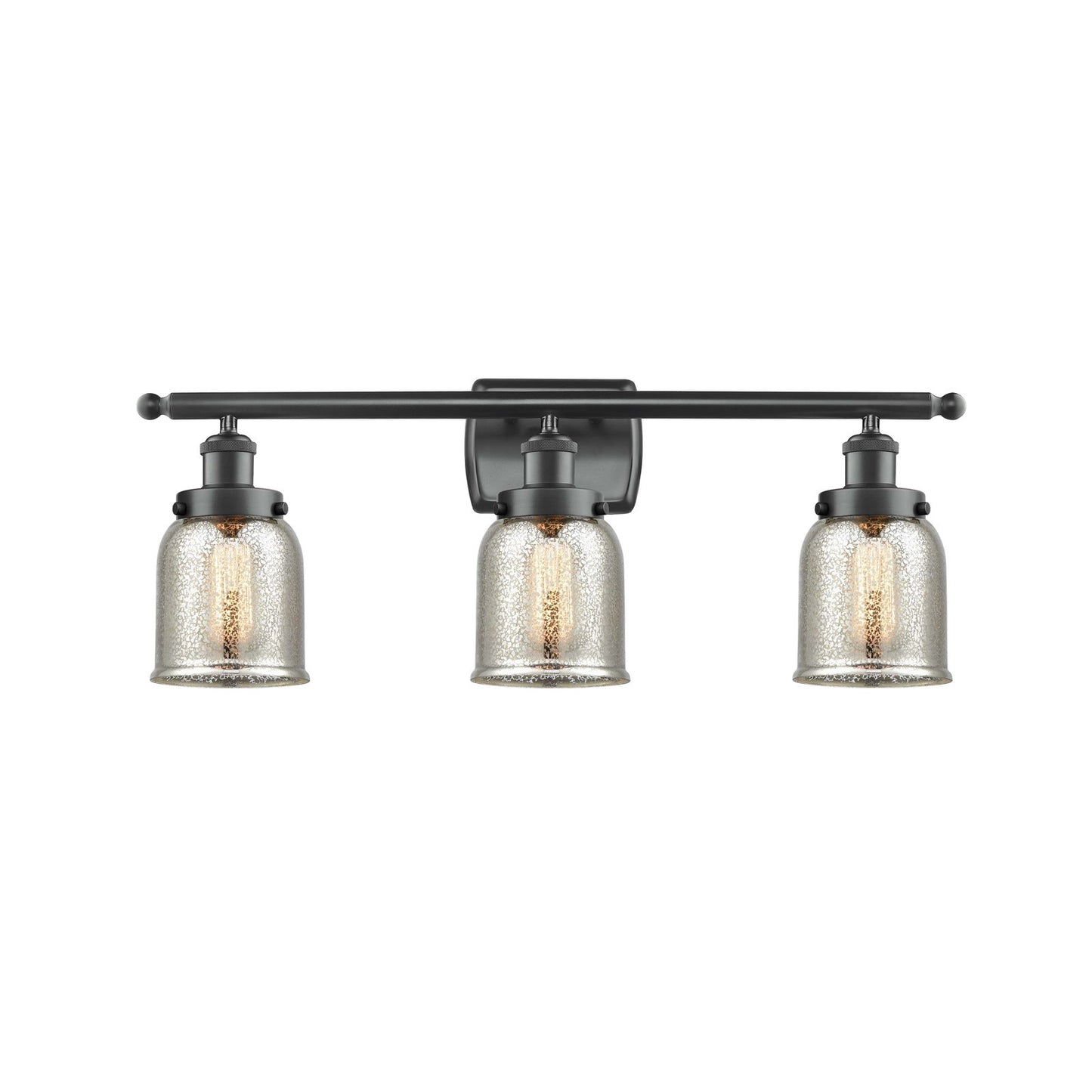 Innovations Bell 26in 3-Light Bath Vanity Light | Industrial Matte Black Steel and Silver Plated Mercury Glass | Bathroom Vanity | Model 916-3W-BK-G58-LED