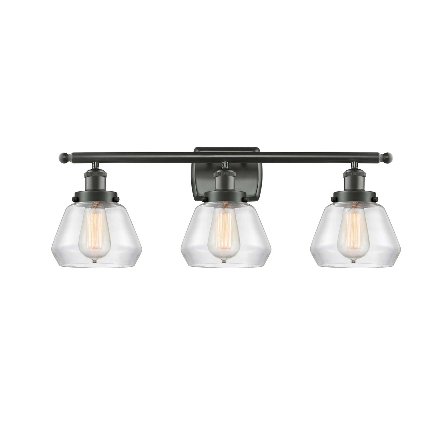 Innovations Fulton 27in 3-Light Bath Vanity Light | Modern Transitional Oil Rubbed Bronze Steel and Clear Glass Schoolhouse Shade | Model 916-3W-OB-G172