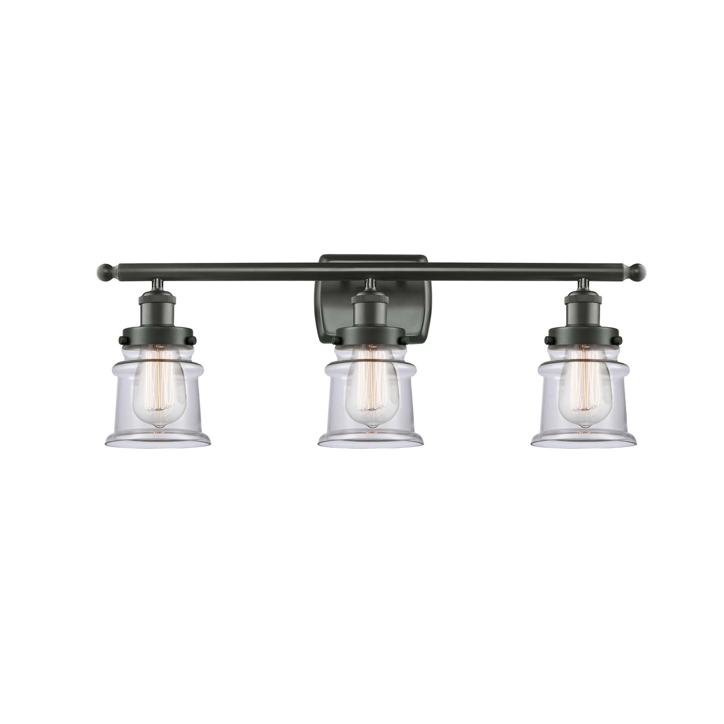Innovations Canton 25.25in 3-Light Bath Vanity Light | Modern Transitional Oil Rubbed Bronze Steel and Clear Glass Schoolhouse | Model 916-3W-OB-G182S