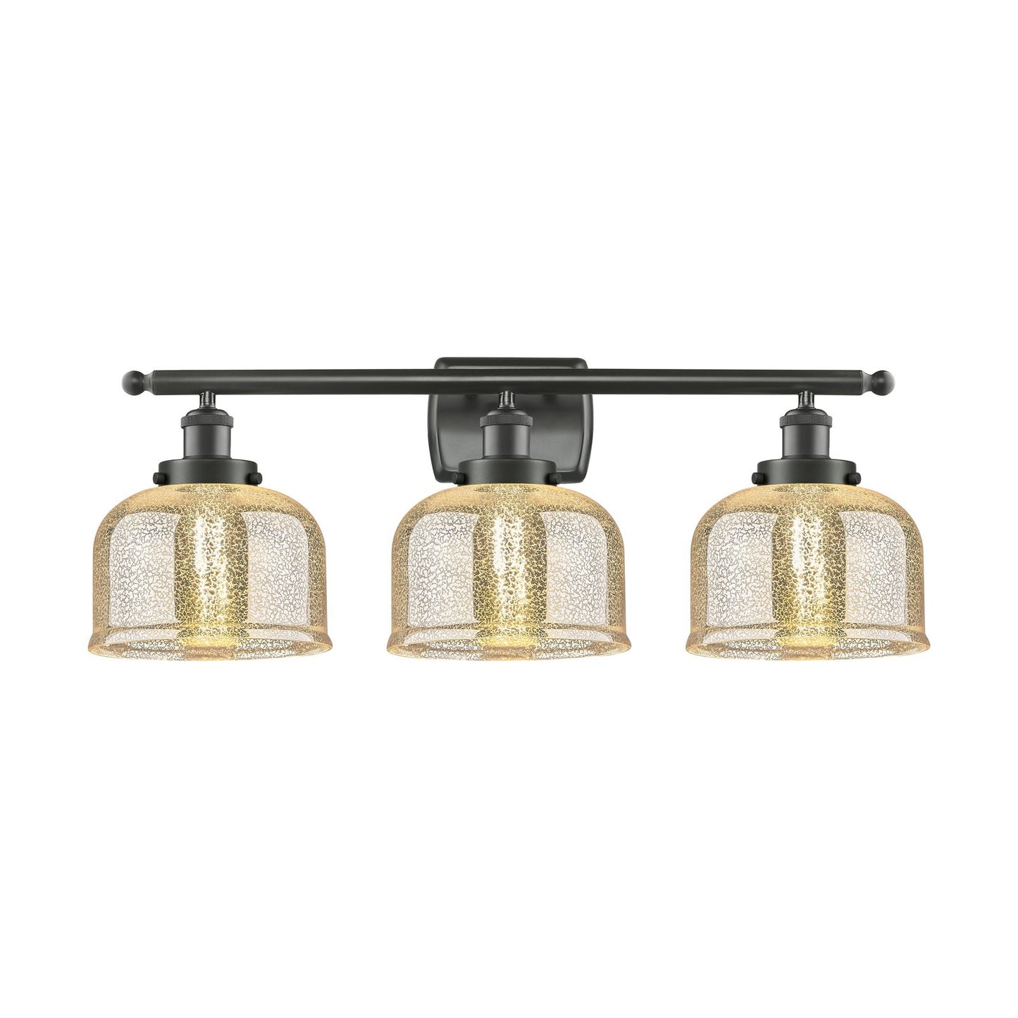 Innovations Bell 28in 3-Light Bath Vanity Light with LED | Industrial Oil Rubbed Bronze Steel and Silver Plated Mercury Glass | Model 916-3W-OB-G78-LED