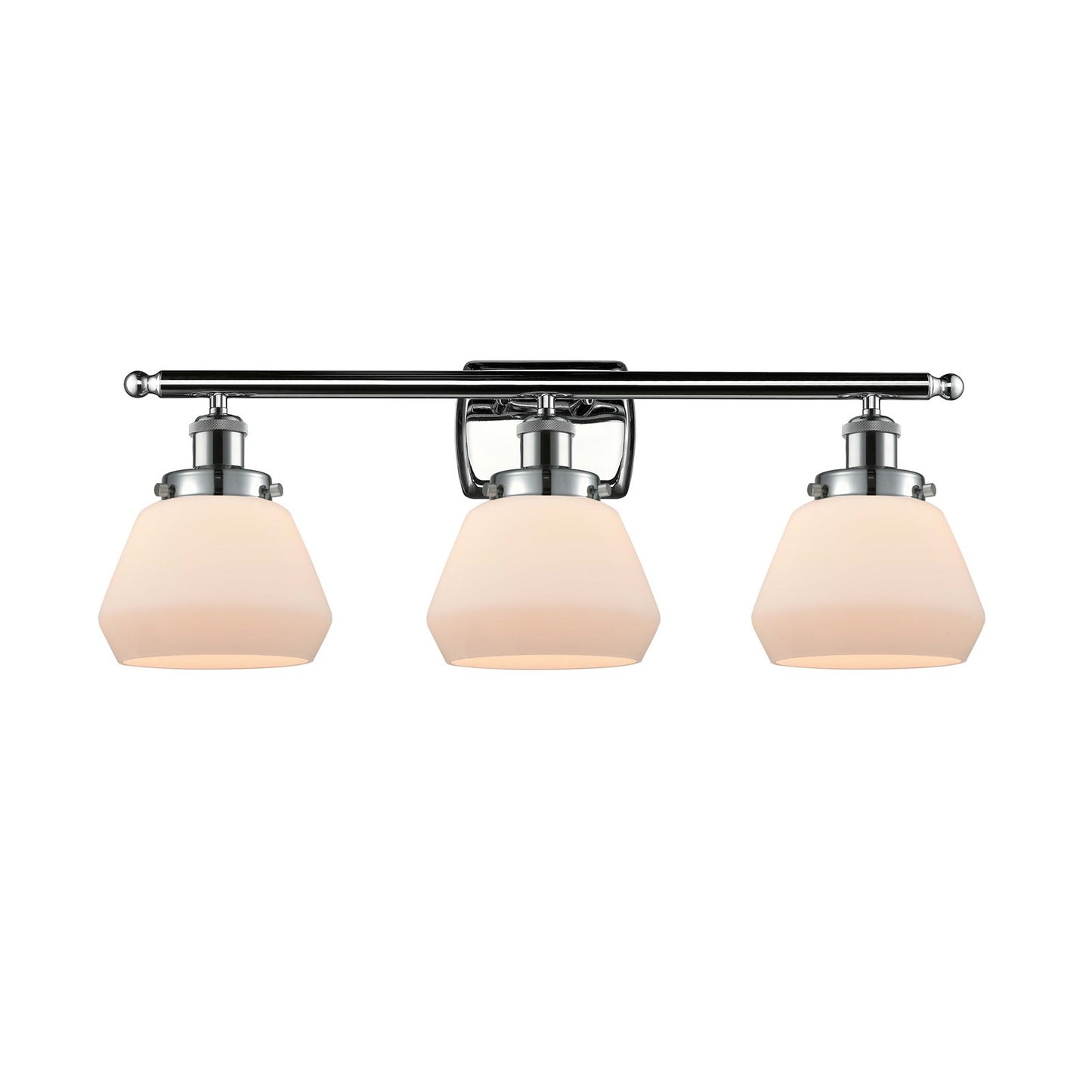 Innovations Fulton 27in 3-Light Bath Vanity Light | Modern Contemporary Polished Chrome and Matte White Frosted Glass | Bathroom | Model 916-3W-PC-G171