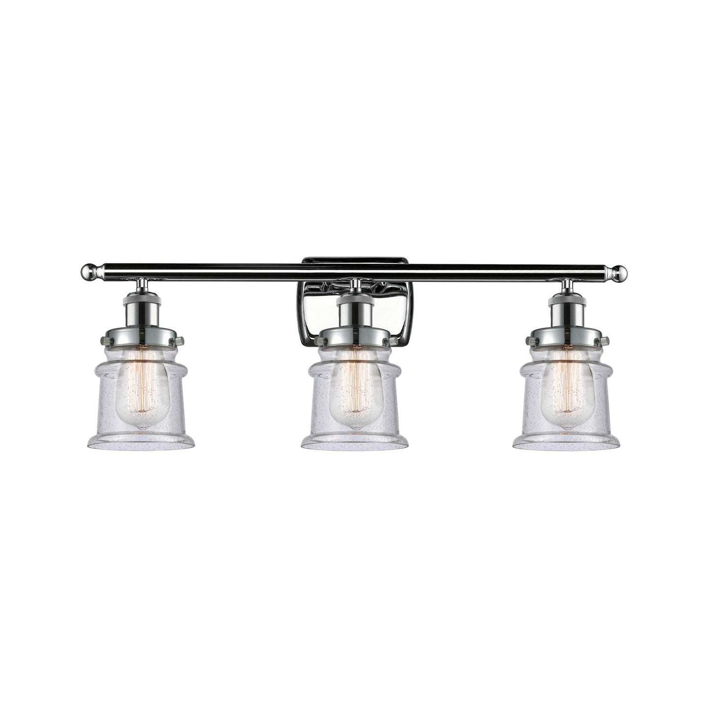 Innovations Canton 26in 3-Light Bath Vanity Light | Modern Contempo Polished Chrome and Seedy Glass Schoolhouse Shade | Bathroom | Model 916-3W-PC-G184S