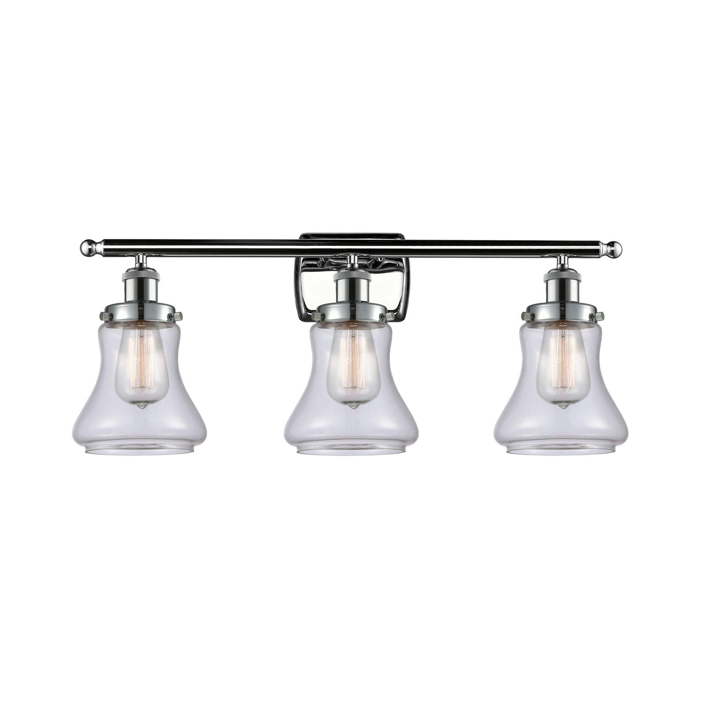 Innovations Bellmont 26in 3-Light Bath Vanity Light | Modern Contempo Polished Chrome and Clear Glass Schoolhouse Shade | Bathroom | Model 916-3W-PC-G192