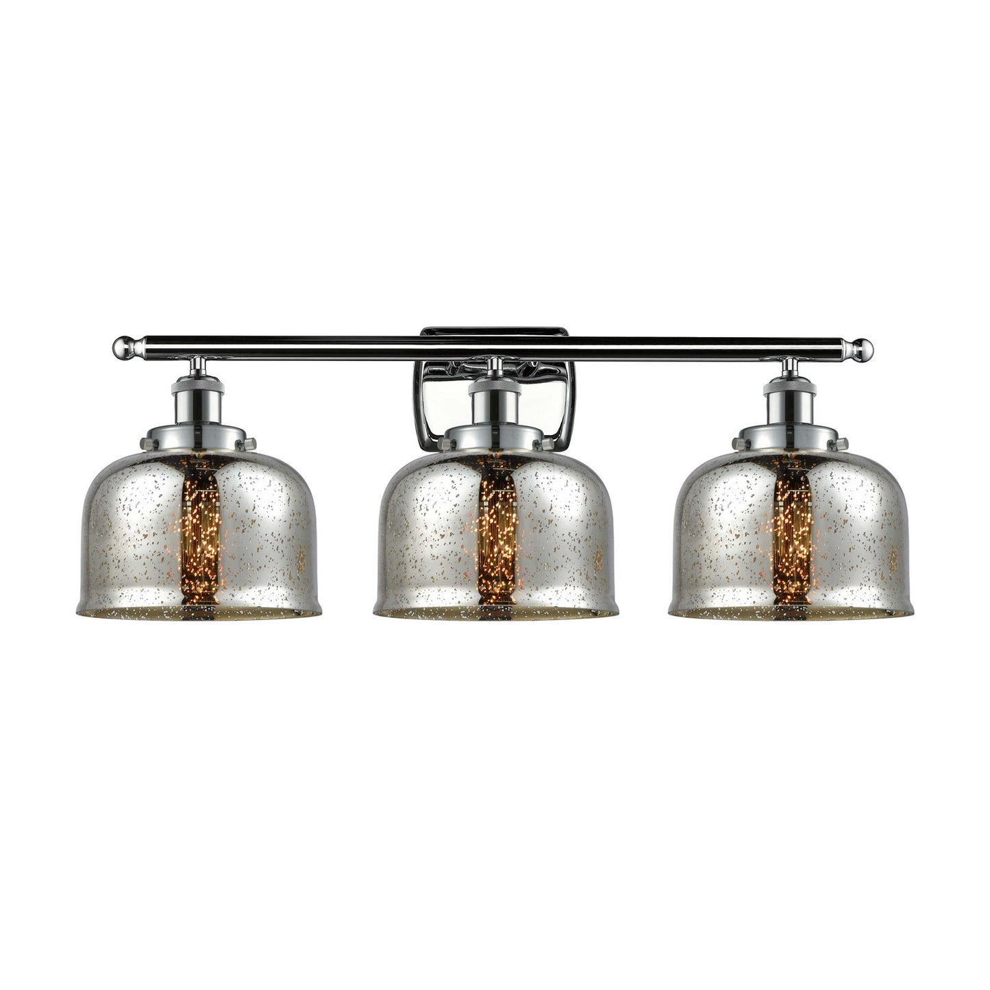 Innovations Bell 28in 3-Light Bath Vanity Light | Industrial Polished Chrome and Silver Plated Mercury Glass | Bathroom Vanity & | Model 916-3W-PC-G78