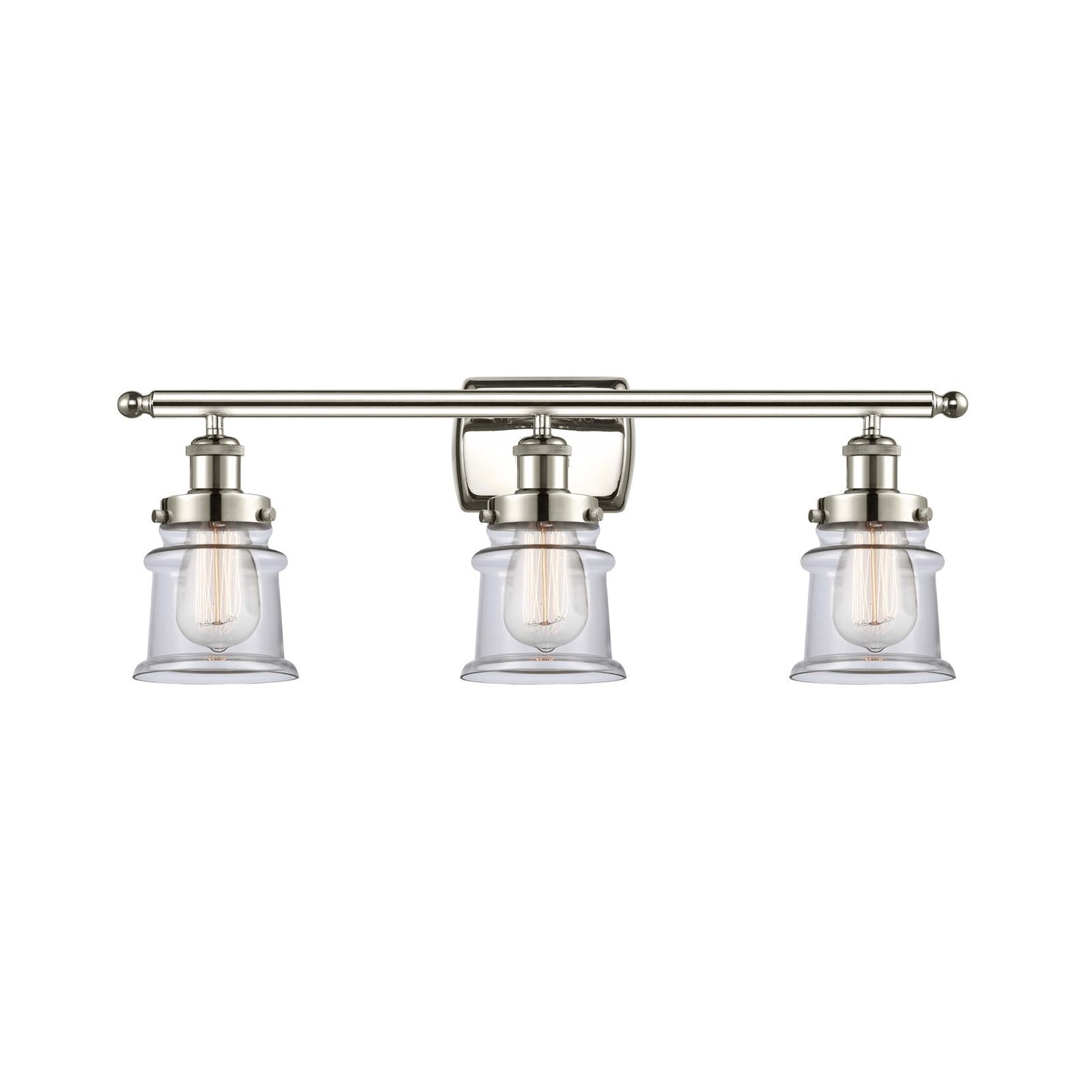 Innovations Canton 25.25in 3-Light Bath Vanity Light | Modern Transitional Polished Nickel Steel and Clear Glass Schoolhouse Shade | Model 916-3W-PN-G182S