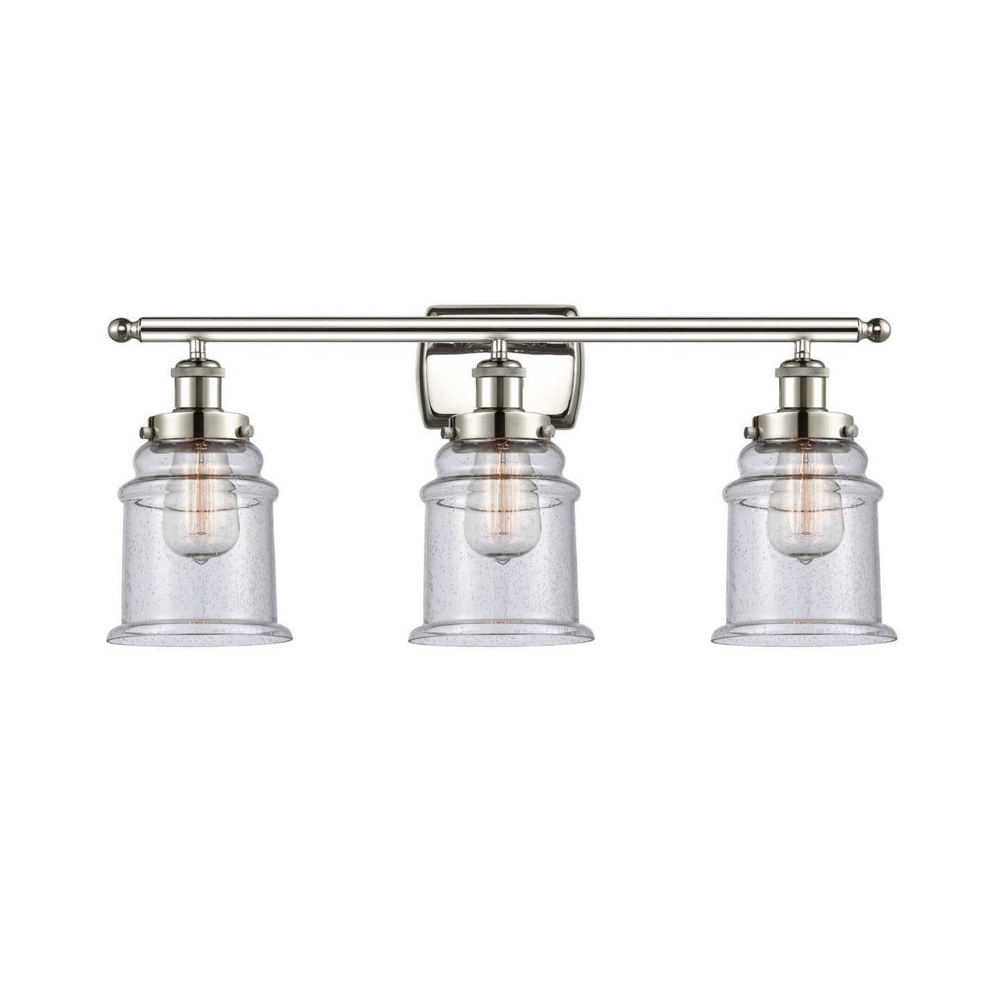 Innovations Canton 26in 3-Light Bath Vanity Light | Modern Transitional Polished Nickel Steel and Seedy Glass Schoolhouse Shade | Model 916-3W-PN-G184