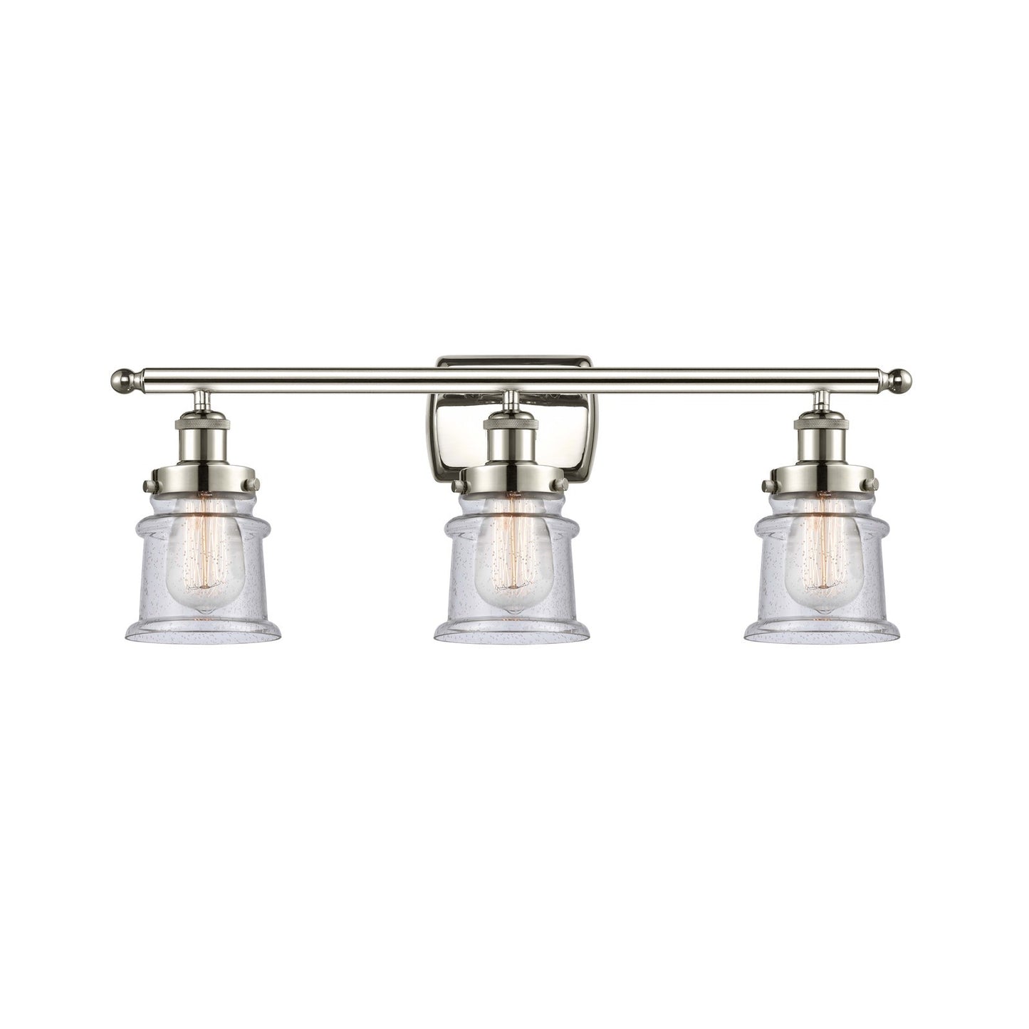 Innovations Canton 25.25in 3-Light Bath Vanity Light | Modern Transitional Polished Nickel Steel and Seedy Glass Schoolhouse Shade | Model 916-3W-PN-G184S
