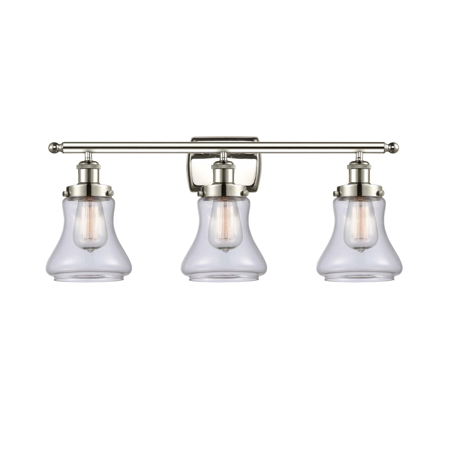 Innovations Bellmont 26.125in 3-Light Bath Vanity | Modern Polished Nickel and Clear Glass | Damp Rated Bathroom Vanity Light | Model 916-3W-PN-G192