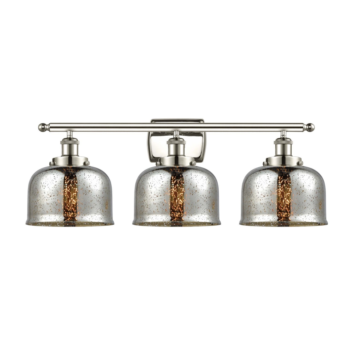 Innovations Bell 28in 3-Light Bath Vanity Light | Industrial Polished Nickel and Silver Plated Mercury Glass | Bathroom Vanity | Model 916-3W-PN-G78-LED