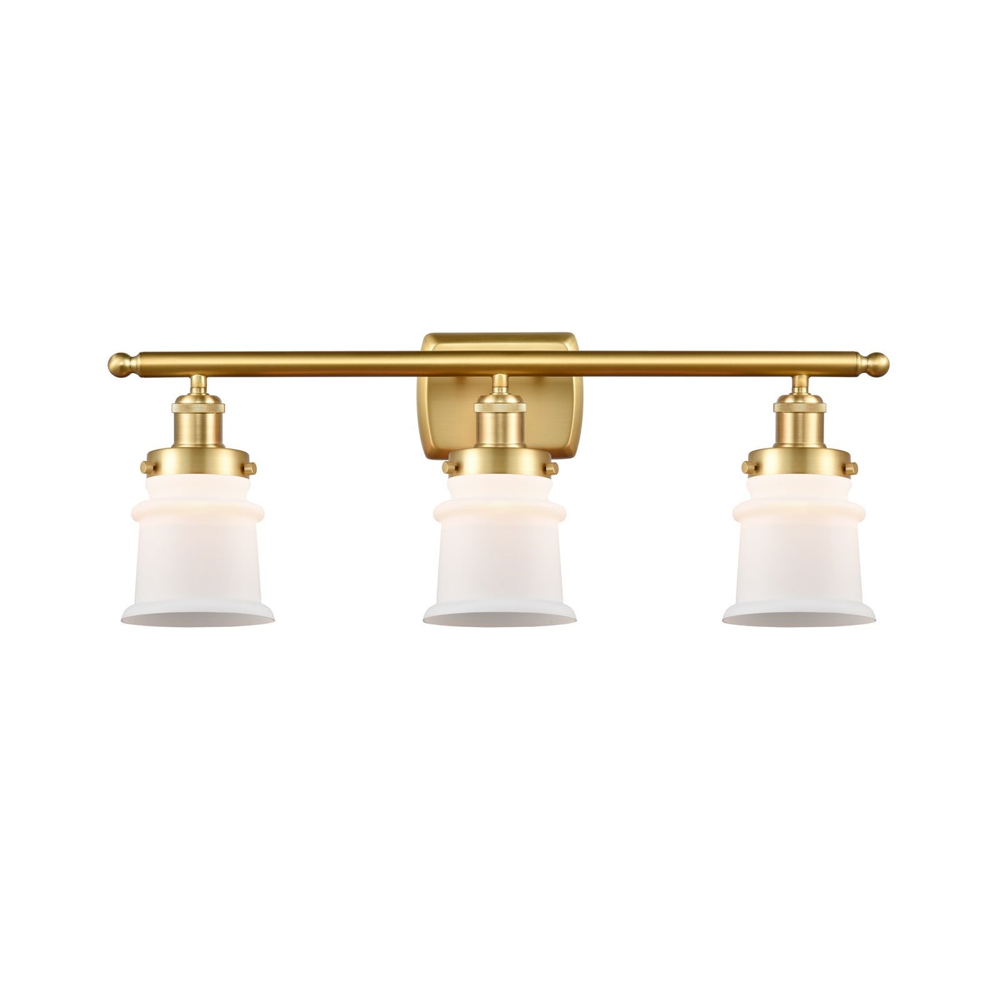 Innovations Canton 25.25in 3-Light Bath Vanity Light | Modern Contempo Satin Gold Steel and Matte White Frosted Glass Bell Shade | Model 916-3W-SG-G181S