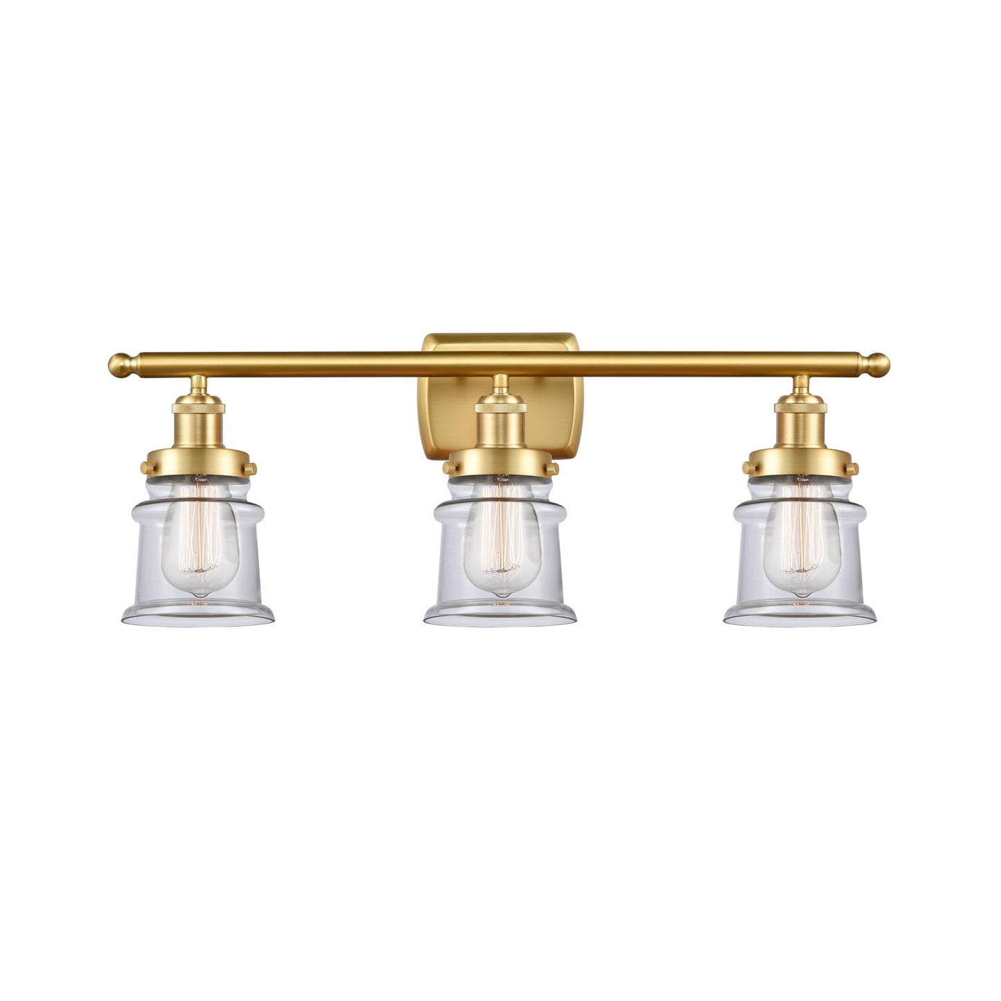 Innovations Canton 25.25in 3-Light Bath Vanity Light | Modern Contempo Satin Gold Steel and Clear Glass Schoolhouse Shade | Model 916-3W-SG-G182S
