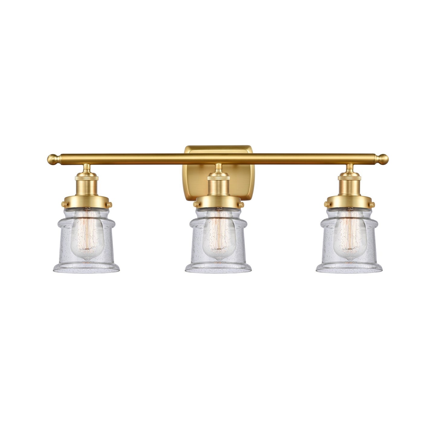 Innovations Canton 25.25in 3-Light Bath Vanity Light | Modern Contempo Satin Gold Steel and Seedy Glass Schoolhouse Shade | Model 916-3W-SG-G184S