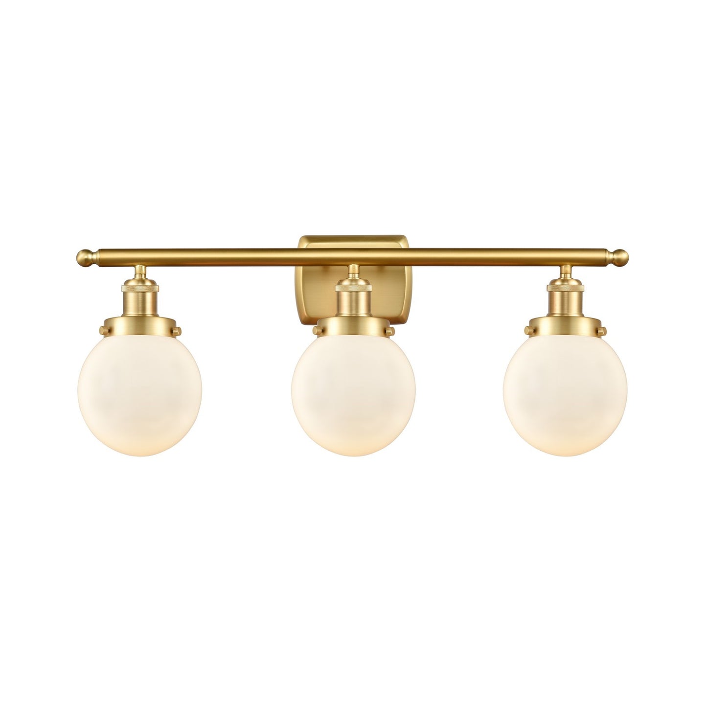 Innovations Beacon 26in 3-Light Bath Vanity Light | Modern Transitional Satin Gold Steel and Matte White Frosted Glass Globe | Model 916-3W-SG-G201-6