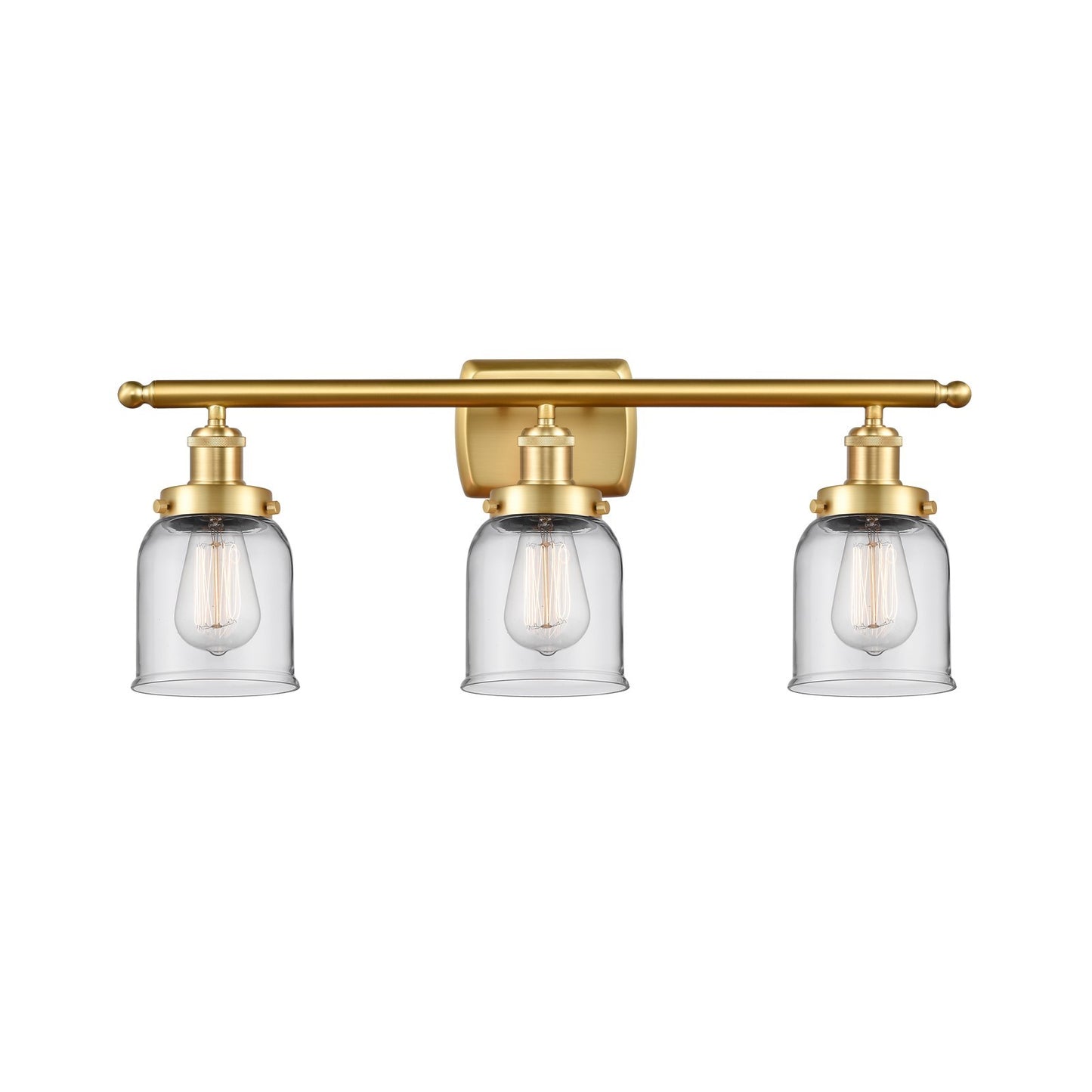 Innovations Bell 26in 3-Light Bath Vanity Light | Industrial Satin Gold Steel and Clear Glass | Bathroom Vanity | 26 x 12 x 6.5 in | Model 916-3W-SG-G52