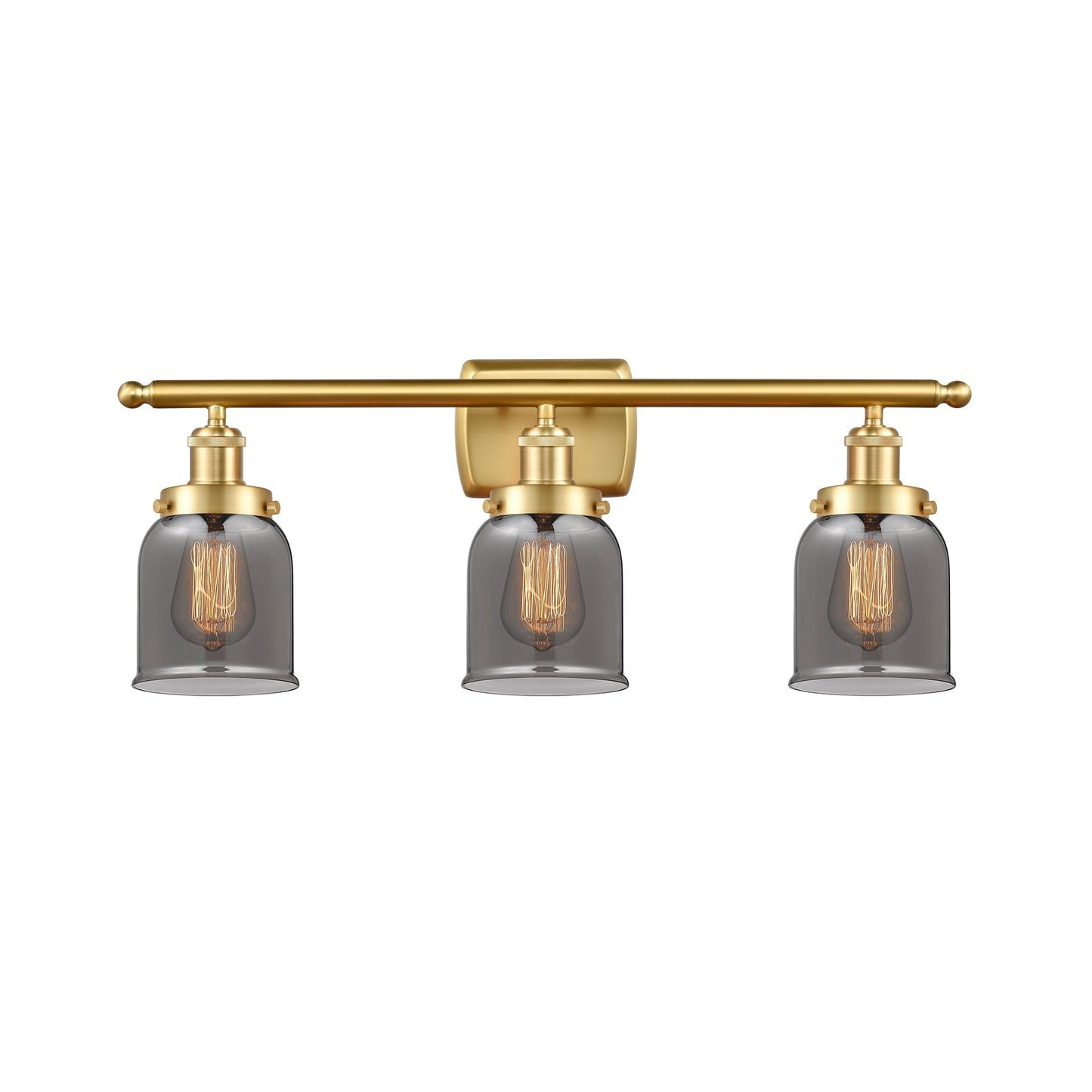Innovations Bell 26in 3-Light Bath Vanity Light | Industrial Satin Gold Steel and Light Smoke Glass | Bathroom Vanity | Model 916-3W-SG-G53