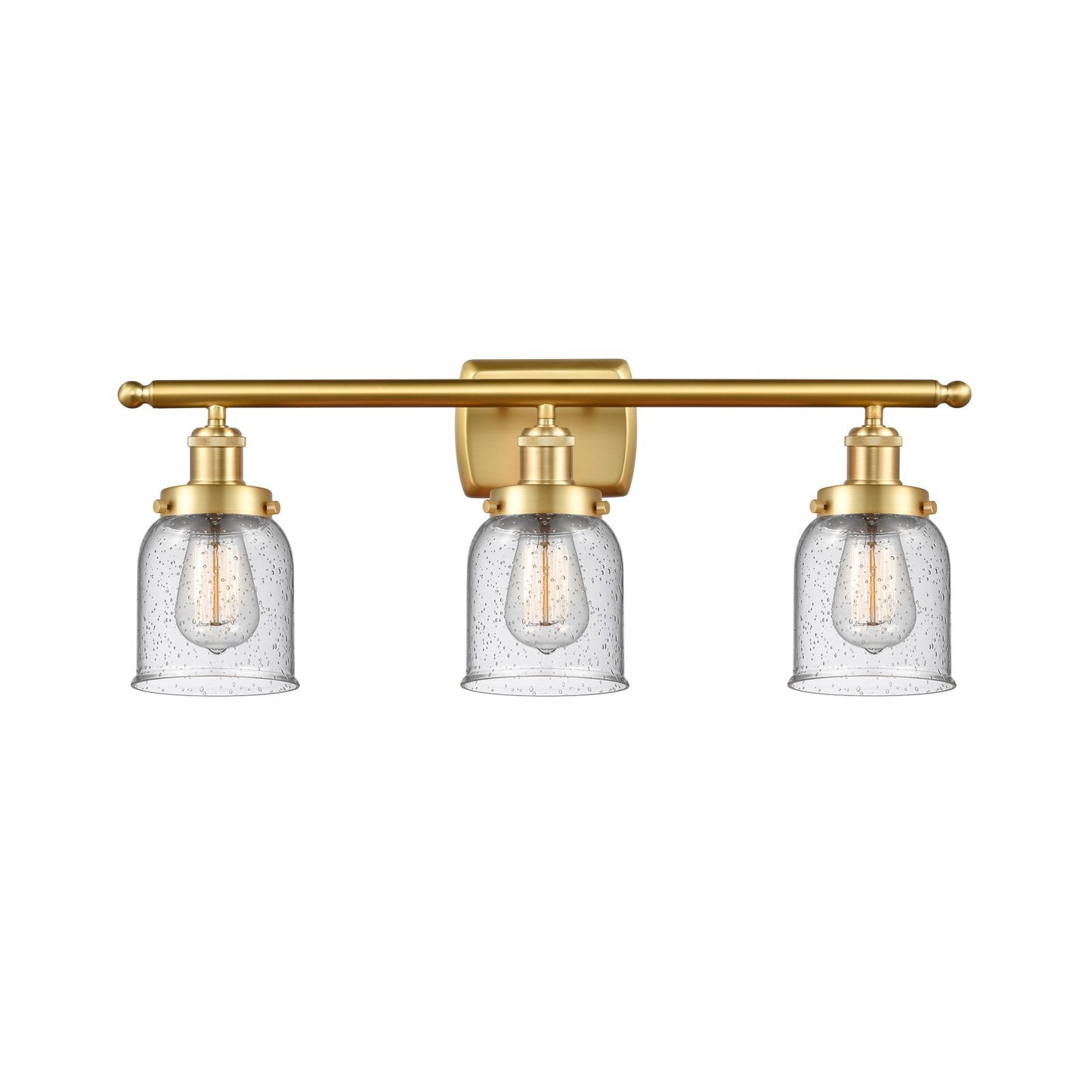 Innovations Bell 26in 3-Light Bath Vanity | Industrial Satin Gold Steel and Seedy Glass | Bathroom & Powder Room | 26 x 12 x 6.5 in | Model 916-3W-SG-G54