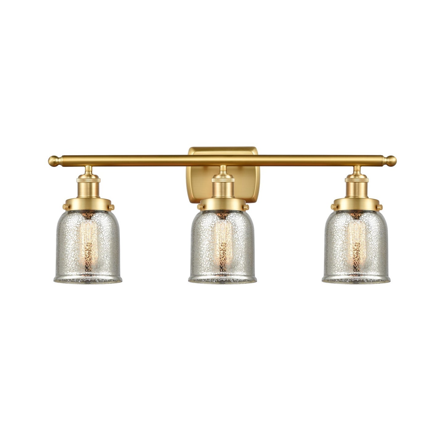 Innovations Bell 26in 3-Light Bath Vanity | Industrial Satin Gold Steel and Silver Plated Mercury Glass | Bathroom & Powder Room | Model 916-3W-SG-G58