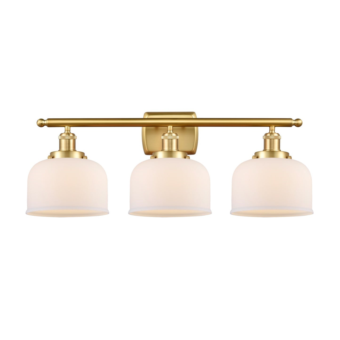 Innovations Bell 28in 3-Light Bath Vanity Light | Industrial Satin Gold Steel and Matte White Glass | Bathroom Vanity | Model 916-3W-SG-G71