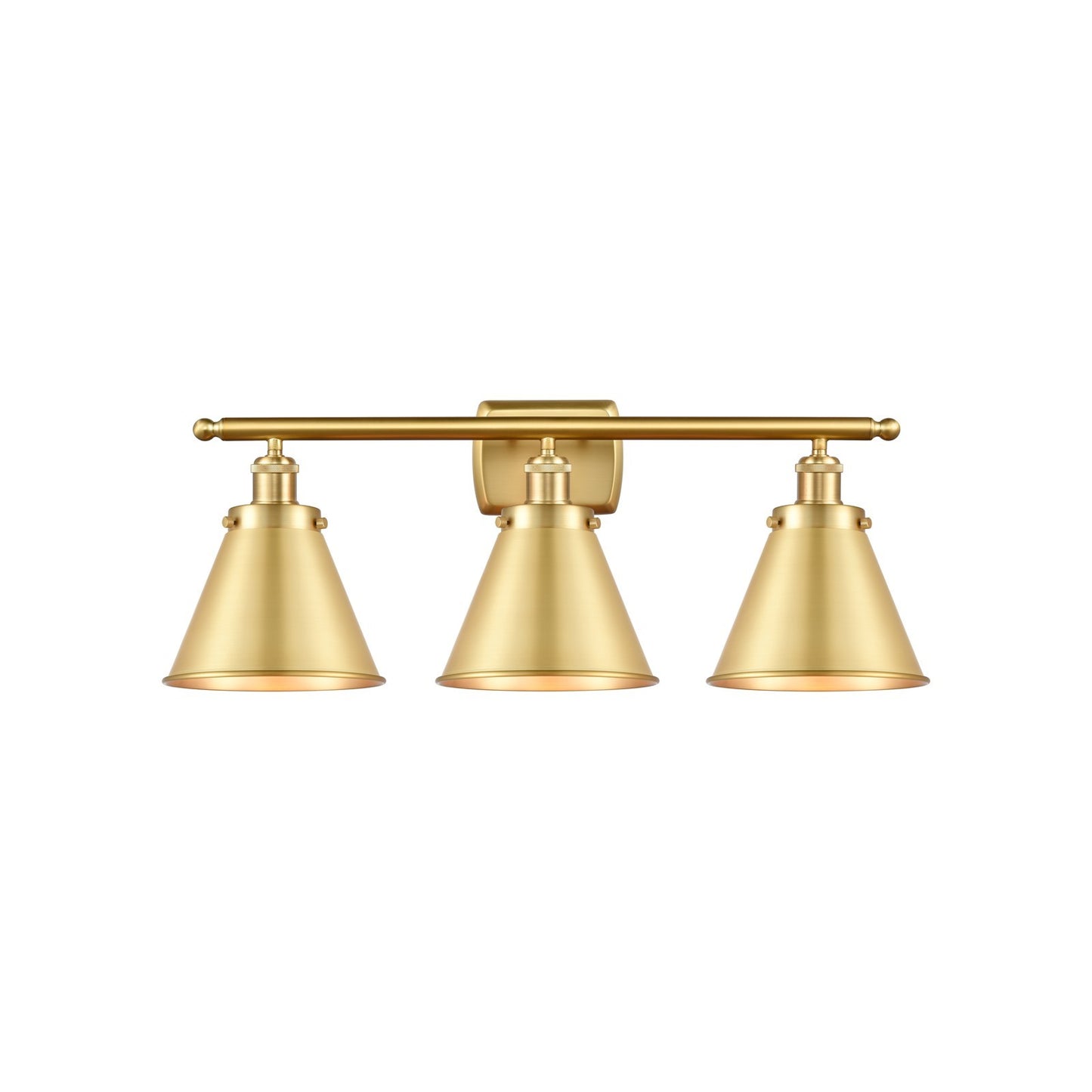 Innovations Appalachian 26in 3-Light Bath Vanity Light | Industrial Farmhouse Satin Gold Steel and Satin Gold Metal Shade | Model 916-3W-SG-M13-SG