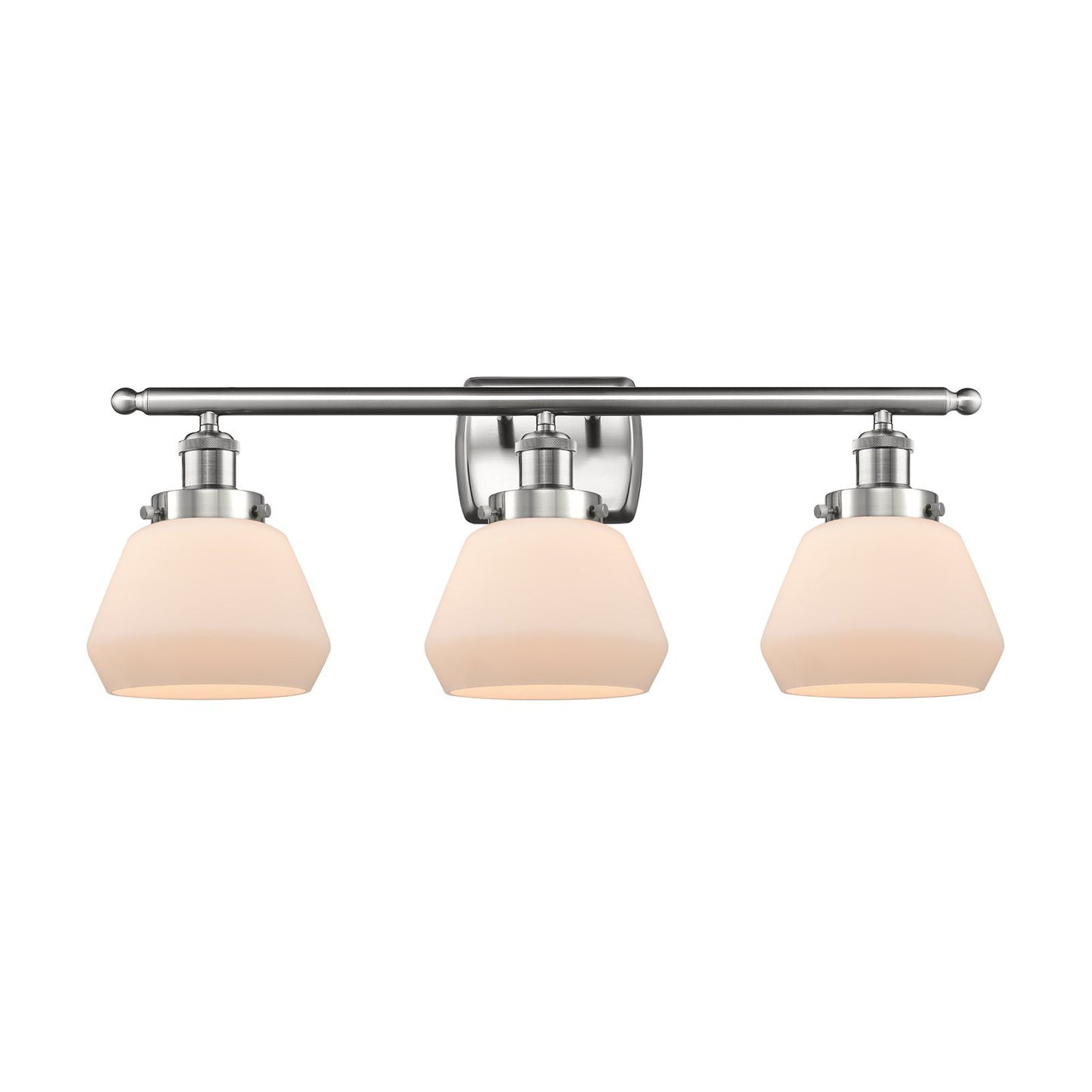 Innovations Fulton 27in 3-Light Bath Vanity Light | Modern Transitional Brushed Satin Nickel Steel and Matte White Frosted Glass | Model 916-3W-SN-G171