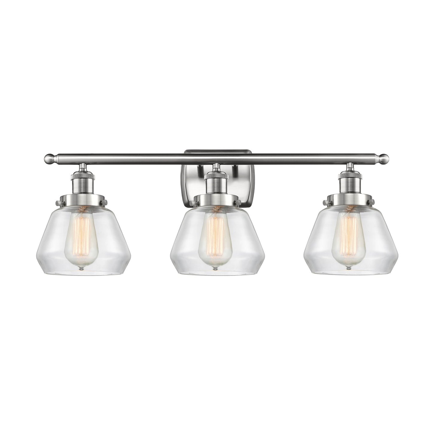Innovations Fulton 27in 3-Light Bath Vanity | Modern Transitional Brushed Satin Nickel and Clear Glass Schoolhouse Shade | Bathroom | Model 916-3W-SN-G172