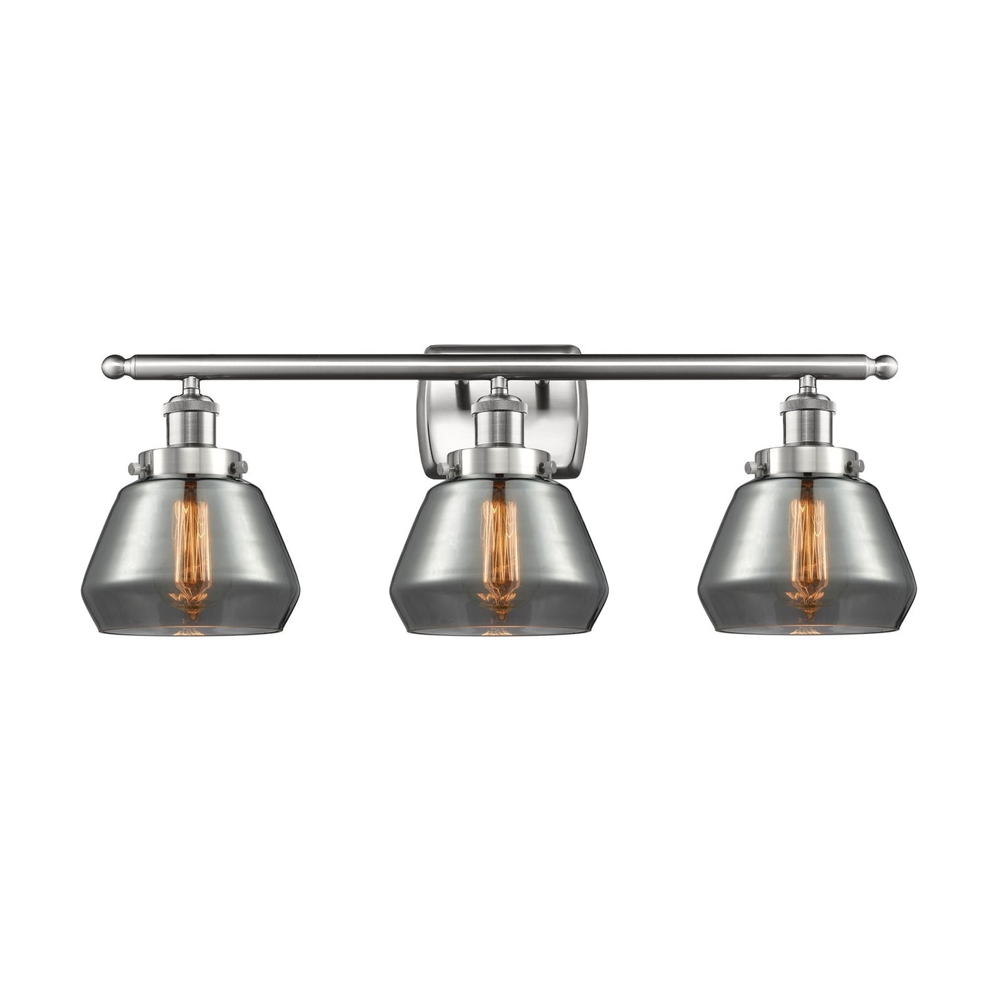 Innovations Fulton 27in 3-Light Bath Vanity | Modern Transitional Brushed Satin Nickel and Smoked Glass Schoolhouse Shade | Model 916-3W-SN-G173